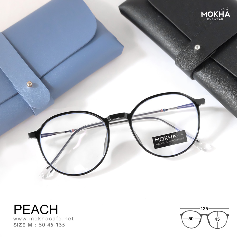 PEACH - black กรอบแว่นตา ทรงกลม หยดน้ำTR90 ขาโลหะ กว้าง 135 มม.(sizeM) H45