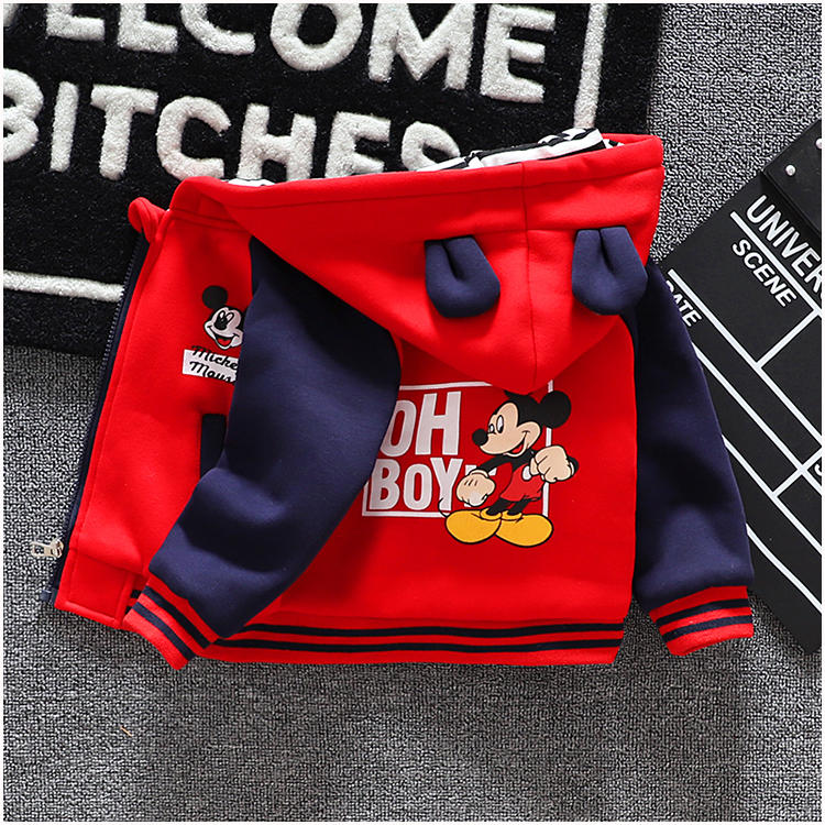 เสื้อกันหนาวเด็กมีฮูด ลายมิกกี้เม้าท์ สีแดง เสื้อกันหนาวเด็กผู้ชาย เสื้อเด็กผู้ชายมีฮู้ด FF0327