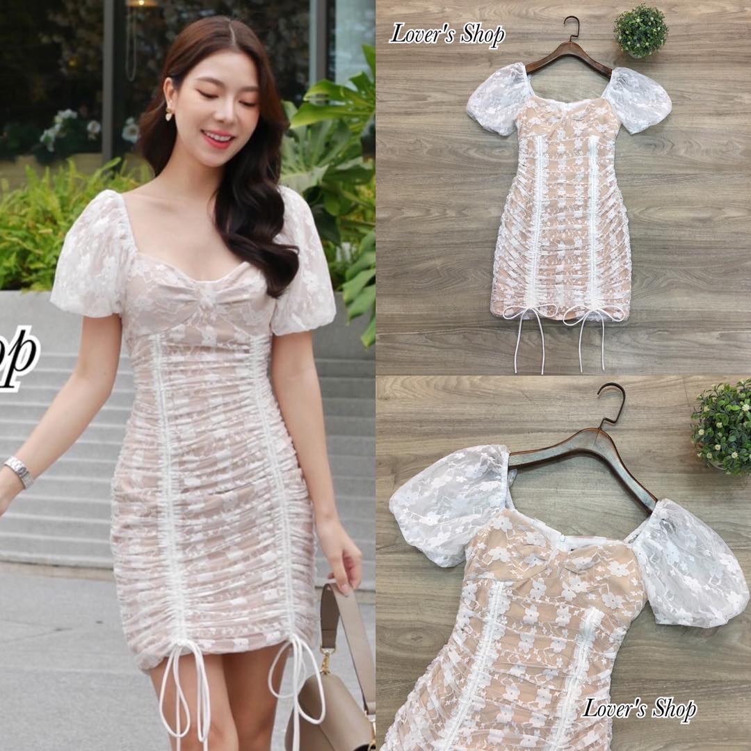 เดรสลูกไม้ทรงเข้ารูปน่ารัก แขนตุ๊กตา สินค้าคุณภาพ (พร้อมส่ง)