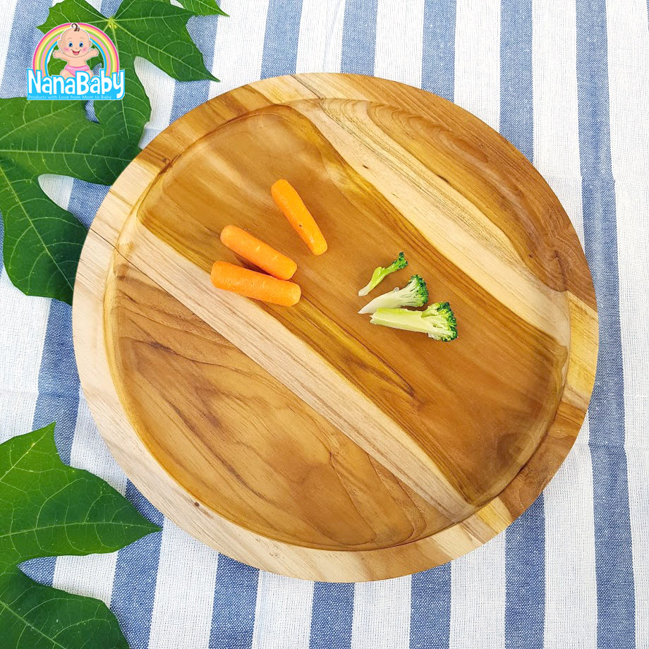จานไม้กลม จานถาดไม้ จากไม้สักแท้ Food Grade Wood Plate by NanaBaby