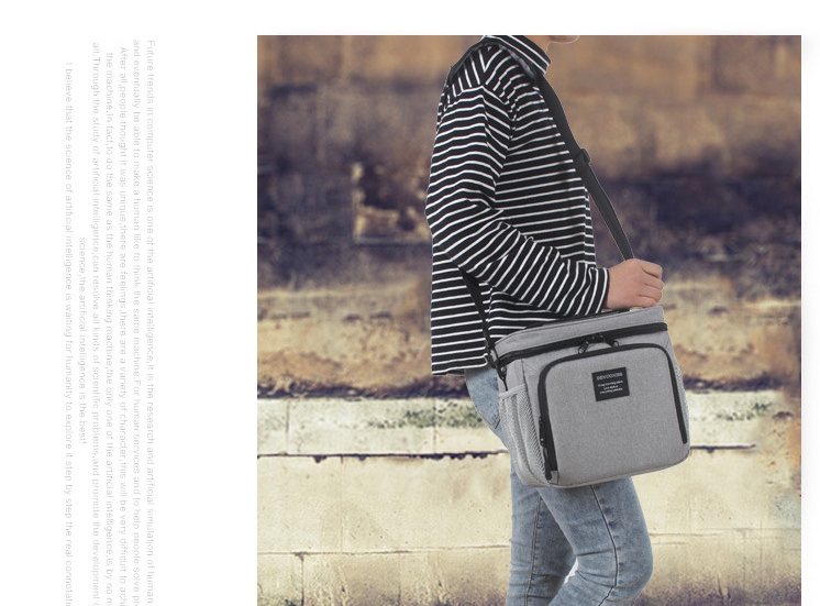 (สีเทา) กระเป๋าเก็บความเย็น เก็บอุณหภูมิร้อน-เย็น เพิ่มช่องเก็บอุณหภูมิด้านบน เก็บอาหาร เครื่องดื่ม มีสายสะพาย ใช้ได้อเนกประสงค์