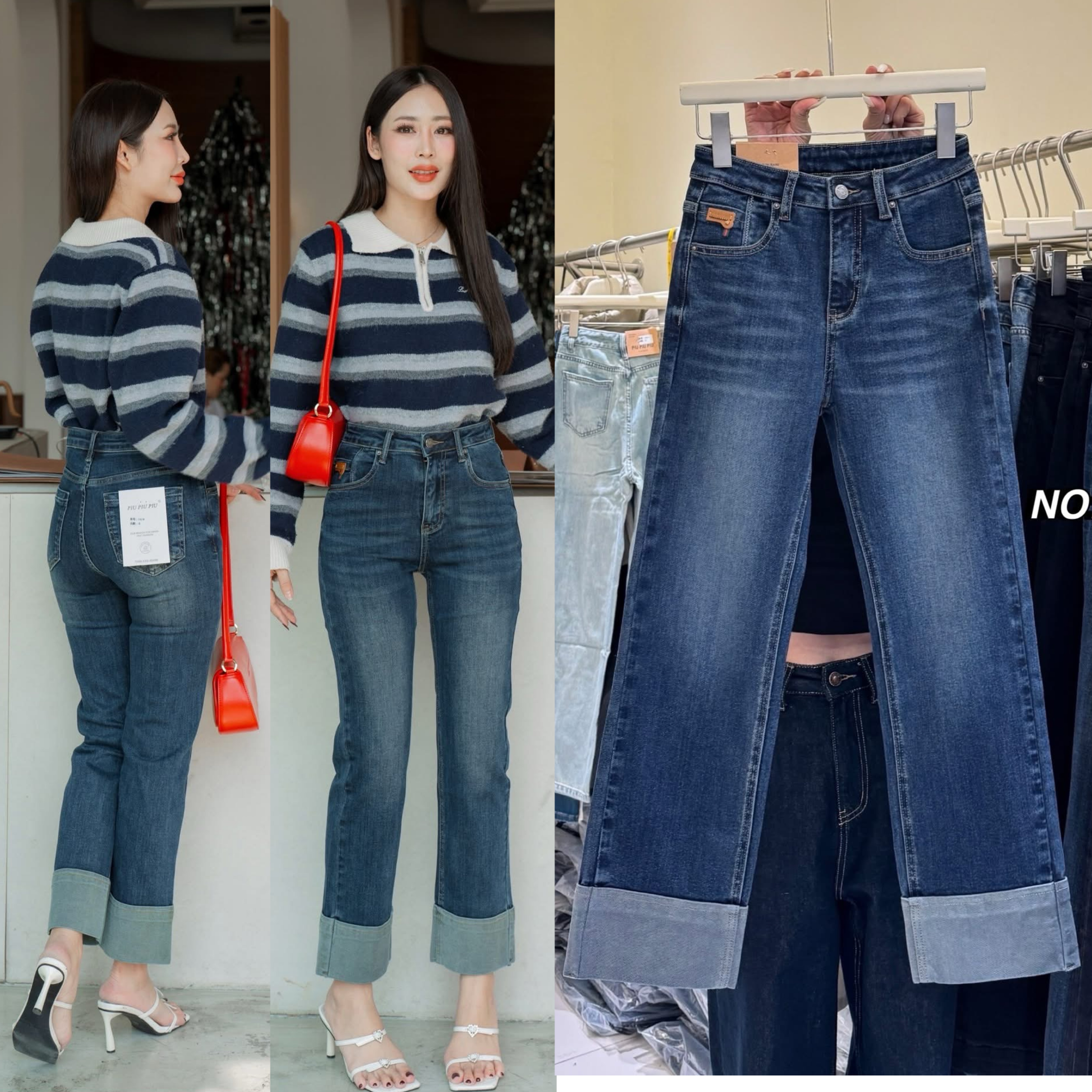 กางเกงยีนส์ทรงกระบอกเล็ก ปลายขาตัดต่อผ้า two tone style !!! ใส่น่ารักมากๆค่า สวยฮิตสุดๆ ฟอกสีสวยมาก เก็บทรงเป๊ะ ดูมีเชฟสุดๆ ใส่สบาย : สินค้าคุณภาพ (พร้อมส่ง)