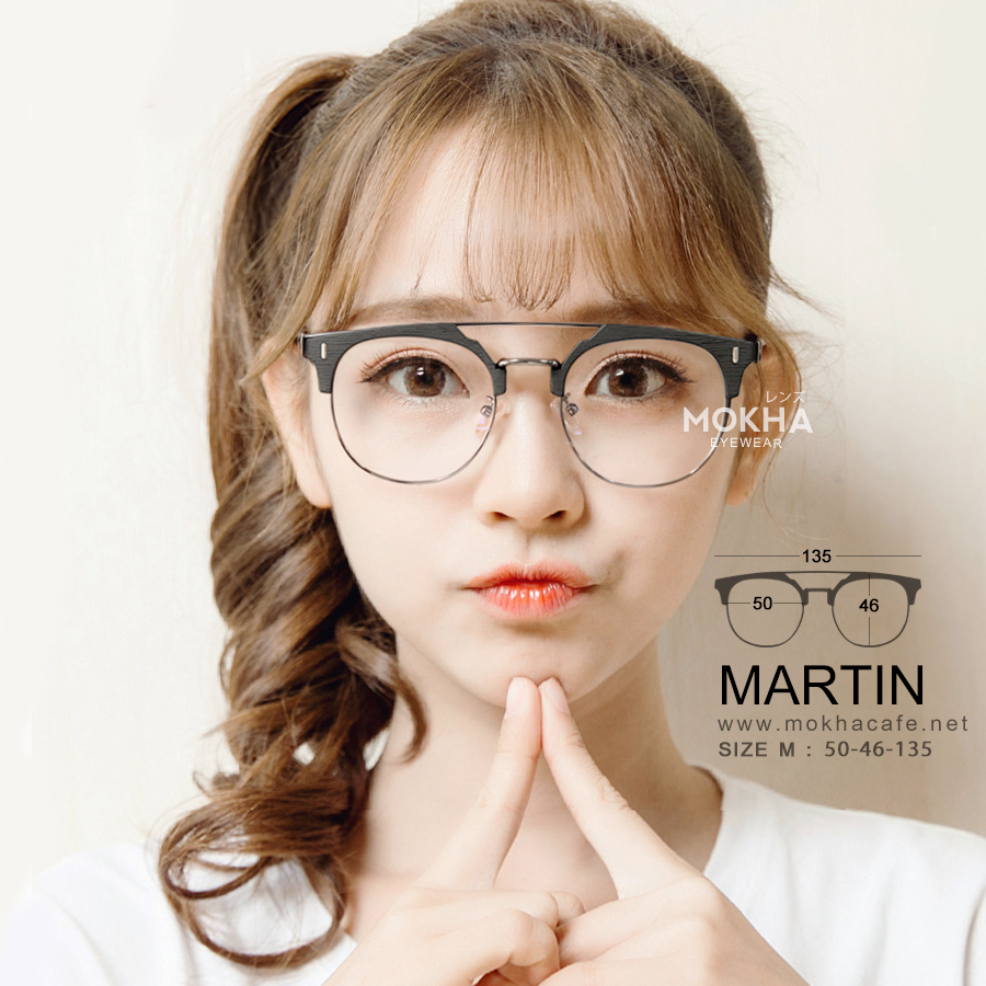 MARTIN - black wood แว่นตาวินเทจ กรอบโลหะ ขาลายไม้ ทรงหยดน้ำ double bridge กว้าง 135 มม.(sizeM) 24g