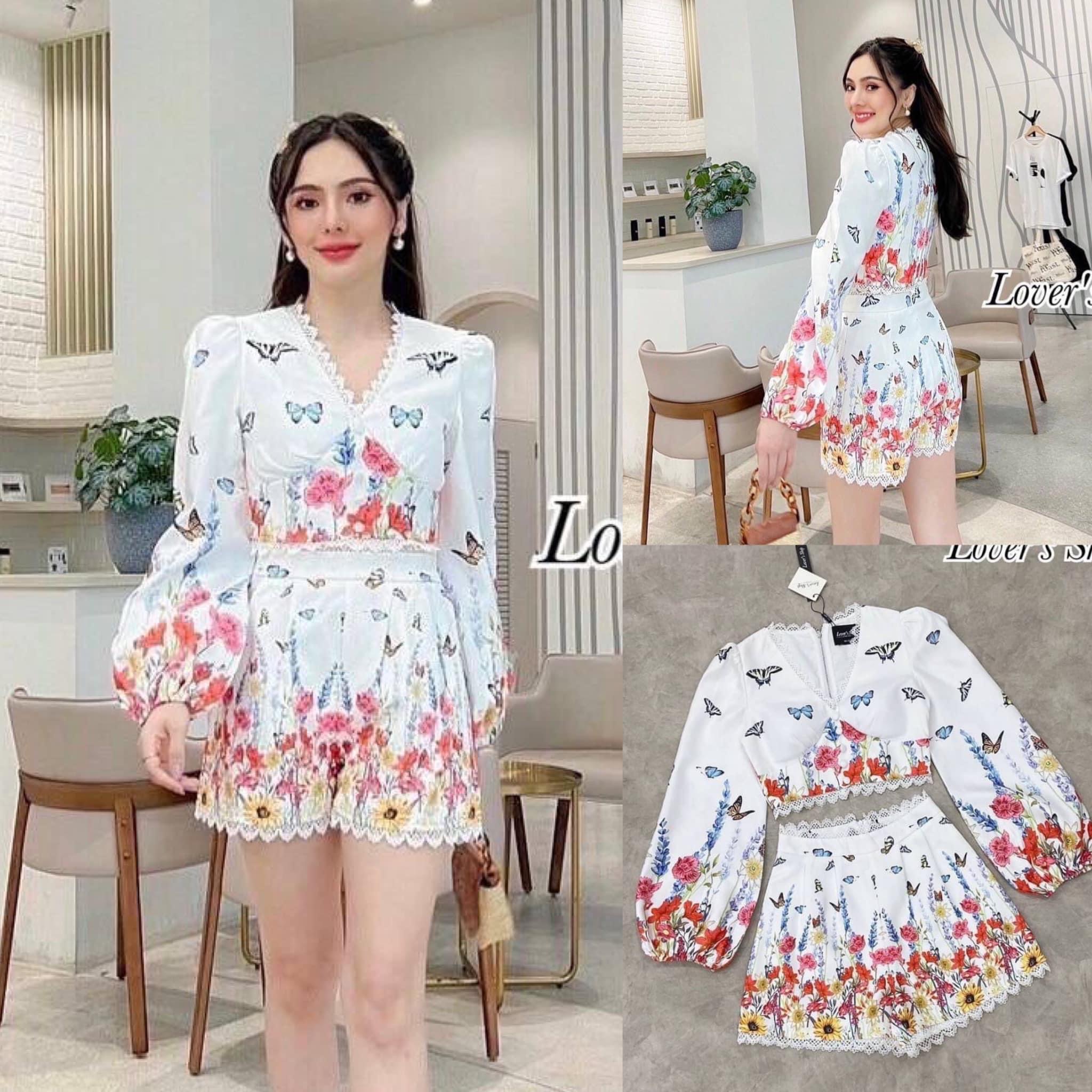 Set น้องผีเสื้อในสวนดอกไม้ น่ารักสดใส เสื้อคร็อปแขนยาวช่วงอกเสริมฟองน้ำ งานซิบหลังใส่สบาย มาพร้อมกางเกงขาสั้นเอวสูงเก็บทรงสวย สินค้าคุณภาพ (พร้อมส่ง)