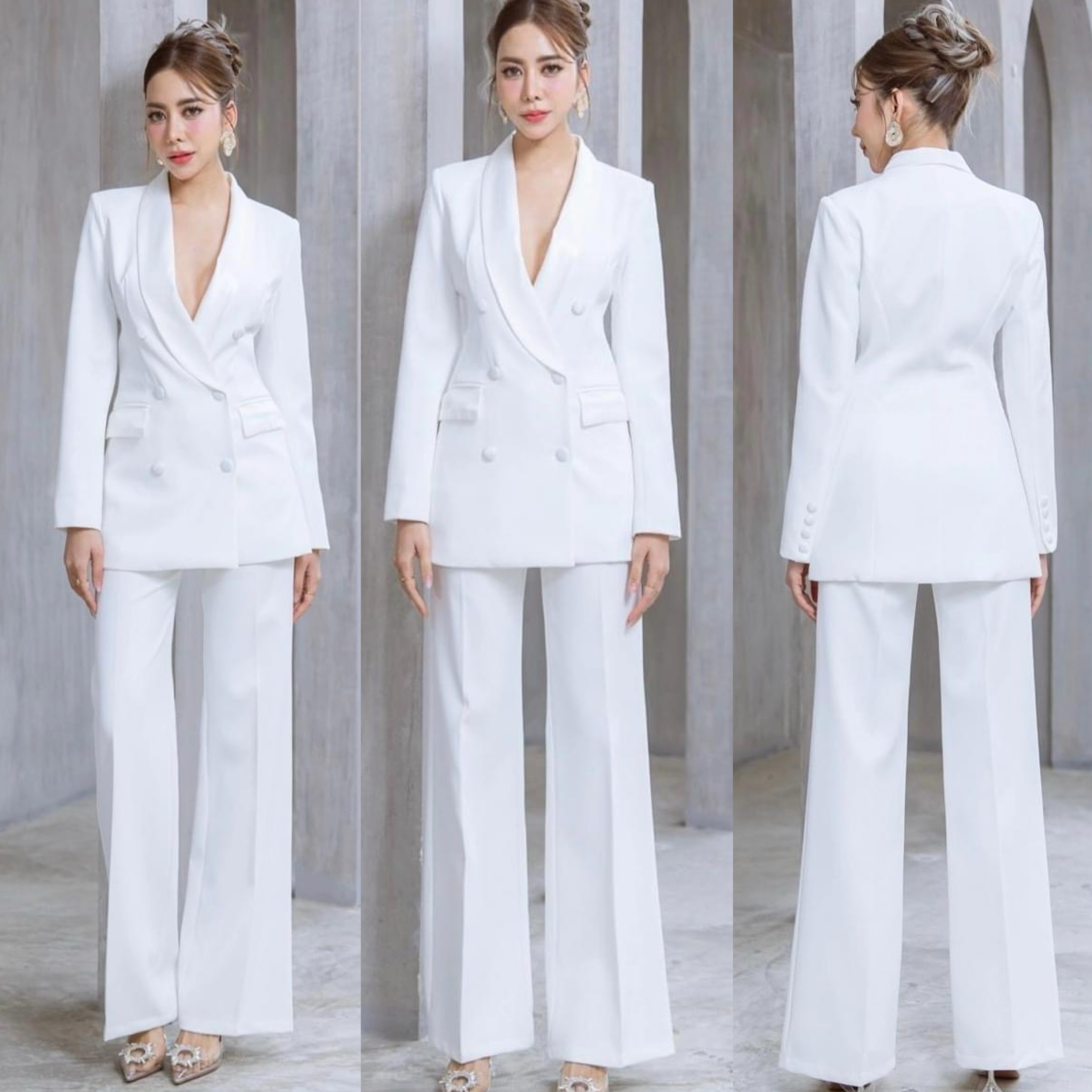 เซตสูทปกเลื่อม+กางเกงขาตรง เนื้อผ้าเกรดเอ เนื้อนุ่มเป็นทรงใส่สบาย ตัวสูทเป็นทรงเข้ารูป งานhiend ใส่สบาย สินค้าคุณภาพ (พร้อมส่ง)