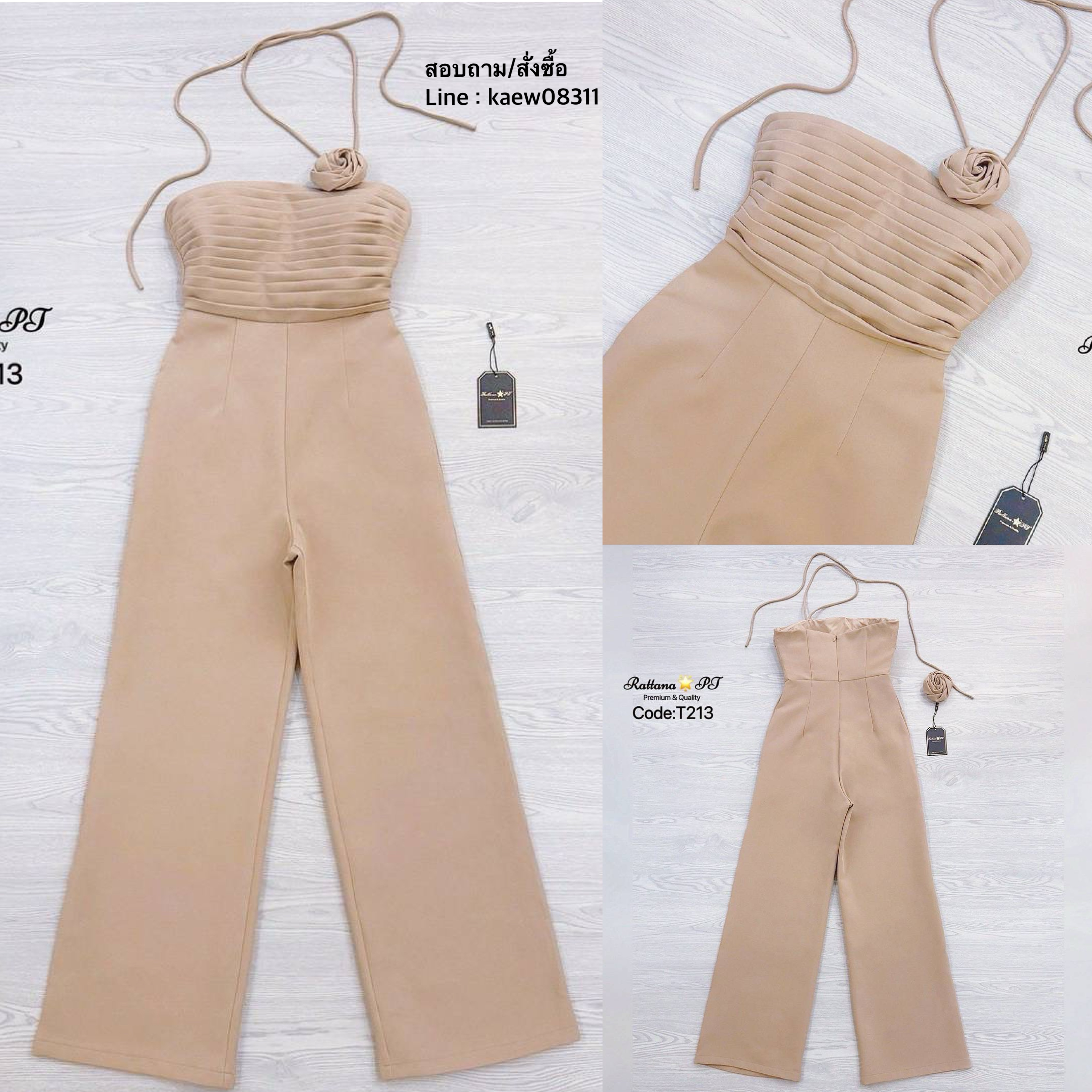 จั้มสูทกางเกงขายาว มีความเรียบหรูดูแพง แต่งดอกไม้เป็นเข็ด ดอกไม้สามารถถอดออกได้ ชุดมีซับใน หน้าอกมีฟองน้ำ มีกันลื่น มีซิบด้านหลัง ใส่สบาย : สินค้าคุณภาพ (พร้อมส่ง)