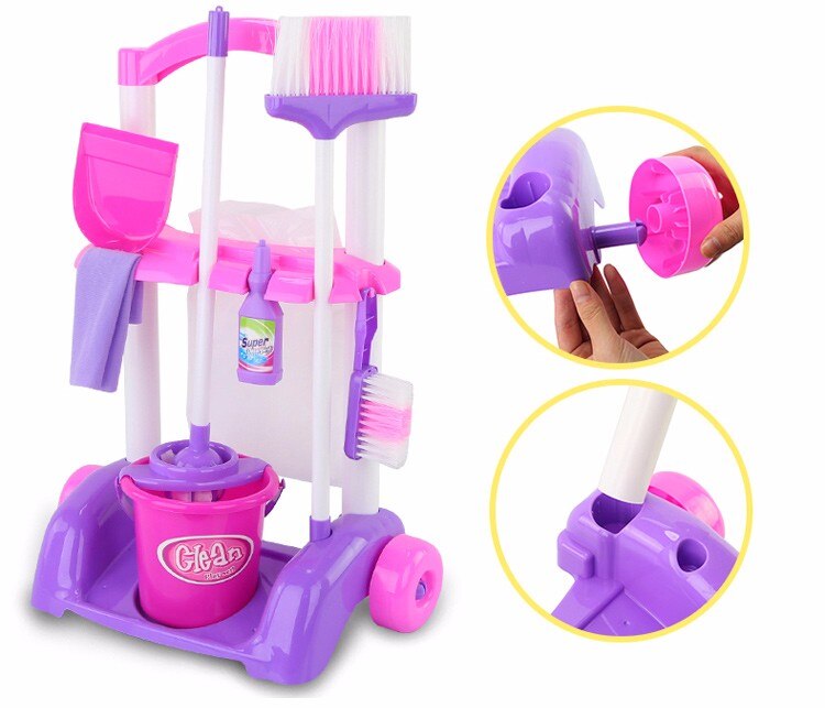 [ส่งฟรี] ของเล่นแม่บ้าน รถเข็นแม่บ้าน ของเล่นงานบ้าน รถเข็นของเล่น ไม้กวาดเด็ก ไม้ถูพื้นเด็ก ชุดทำความสะอาดเด็ก Little Helper