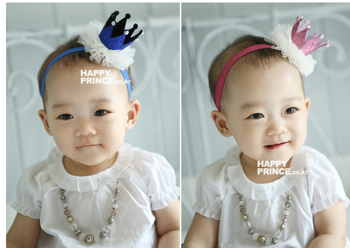 ที่คาดผมมงกุฎเด็กเล็ก ฐานจีบรูดระบายสีขาว สำหรับเด็กวัย 0-2 ปี