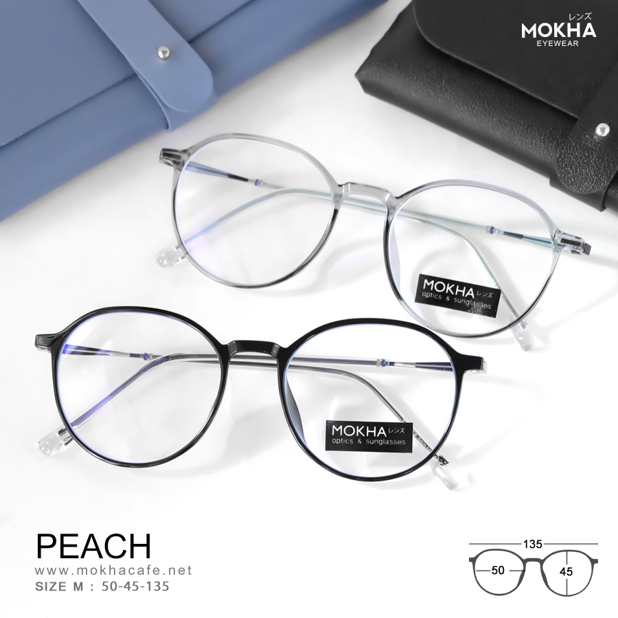 PEACH - clear grey กรอบแว่นตา ทรงกลม หยดน้ำTR90 ขาโลหะ กว้าง 135 มม.(sizeM) H45