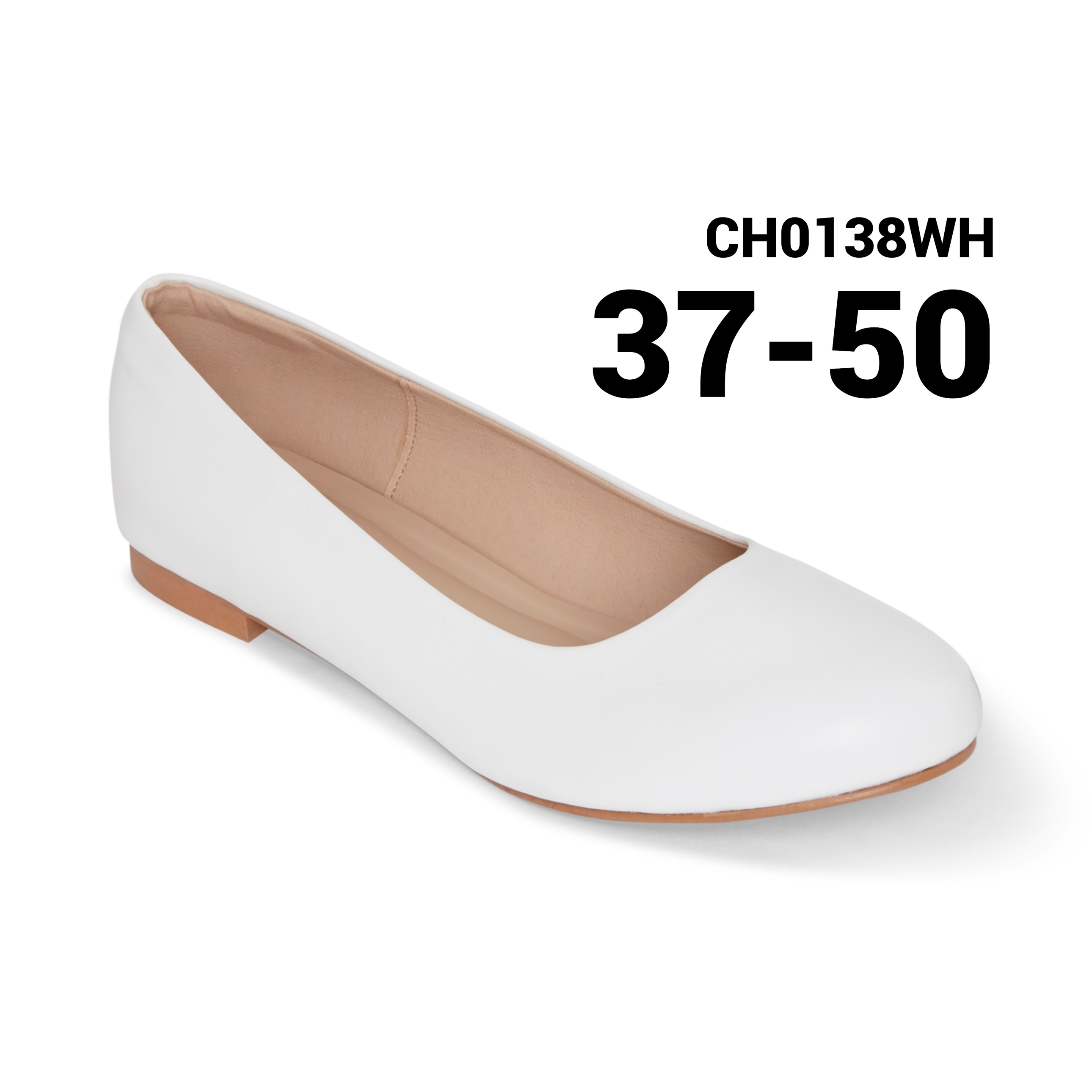 รองเท้าส้นแบนไซส์ใหญ่ 37-50 Flat White Matte รองเท้าพยาบาล คัชชูส้นแบนหัวกลม สีขาว CHOWY CH0138WH