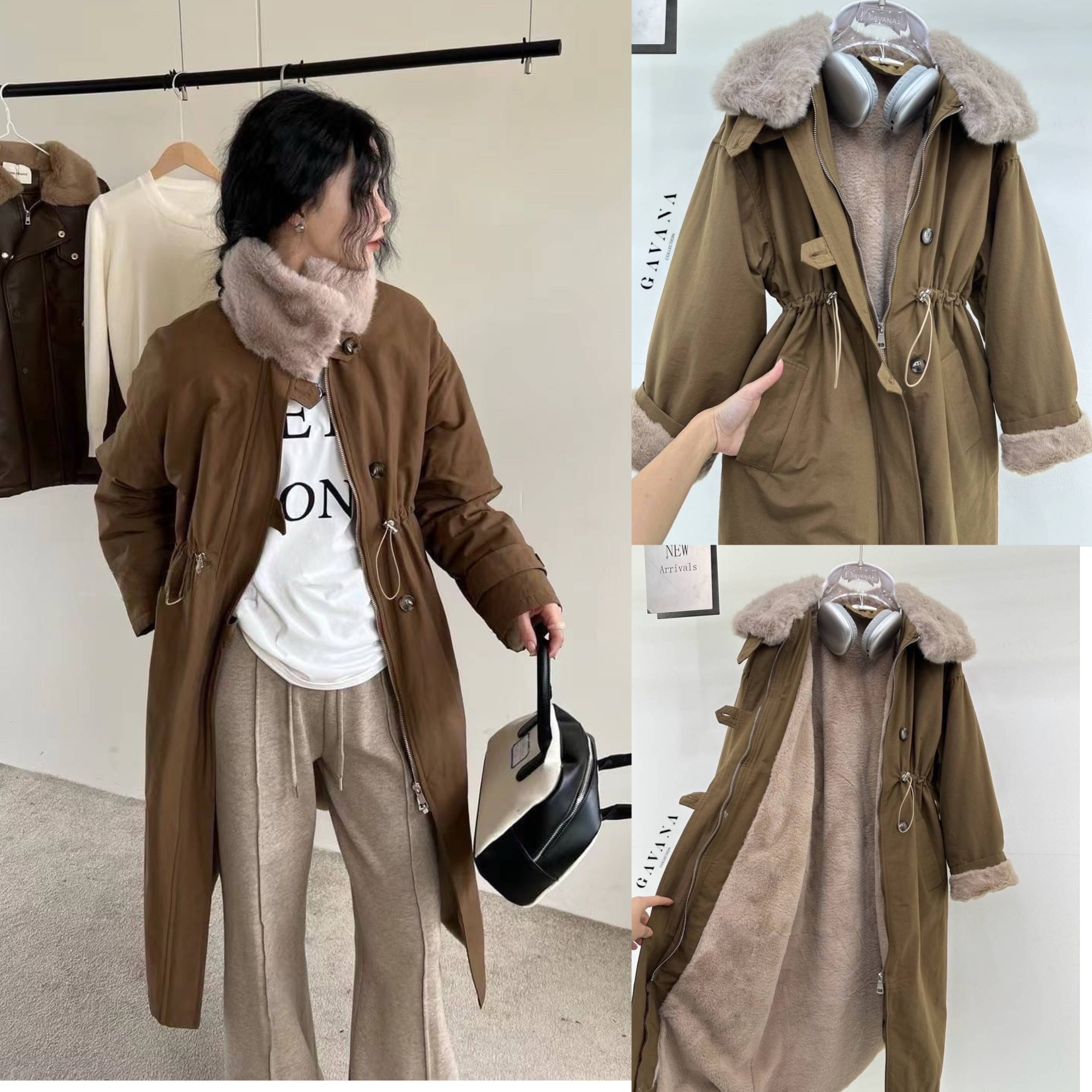 เสื้อโค้ทตัวยาวบุขนกันหนาวด้านใน ช่วงเอวรูดจั้มเข้ารูปได้ มีกระเป๋าล้วงข้าง ใส่คลุม กันหนาวเลขตัวเดียวสบายๆเลยค่า เนื้อผ้าดีมาก : สินค้าคุณภาพ (พร้อมส่ง)