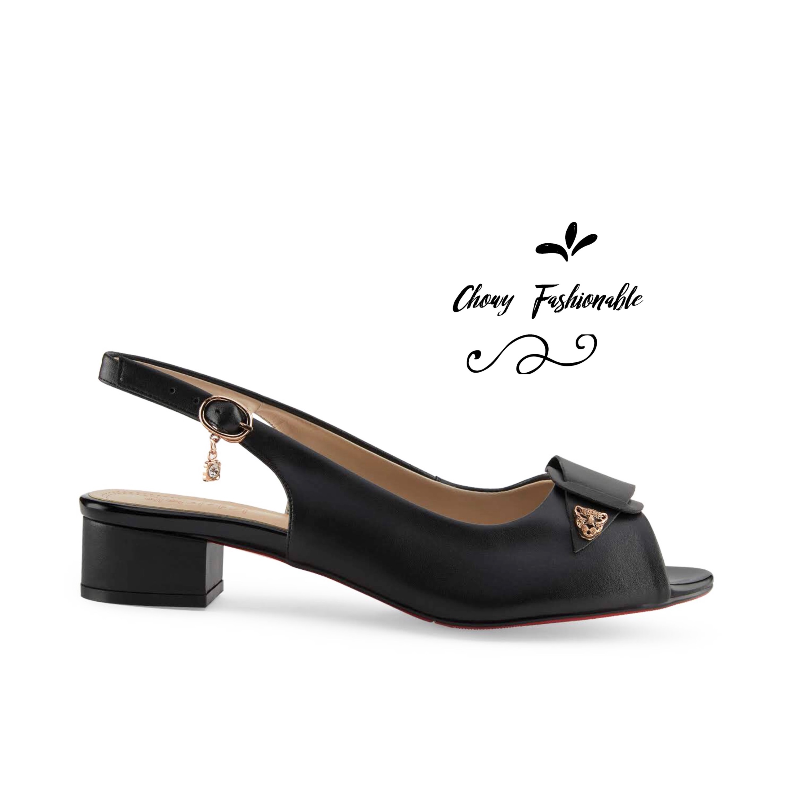 รองเท้าไซส์ใหญ่ 41-44 EU รองเท้ารัดส้น ส้นตึก 1.5 นิ้ว หนังแท้ งานนำเข้าเกาหลี ไซส์ใหญ่ สีดำ CHOWY KR0400BL