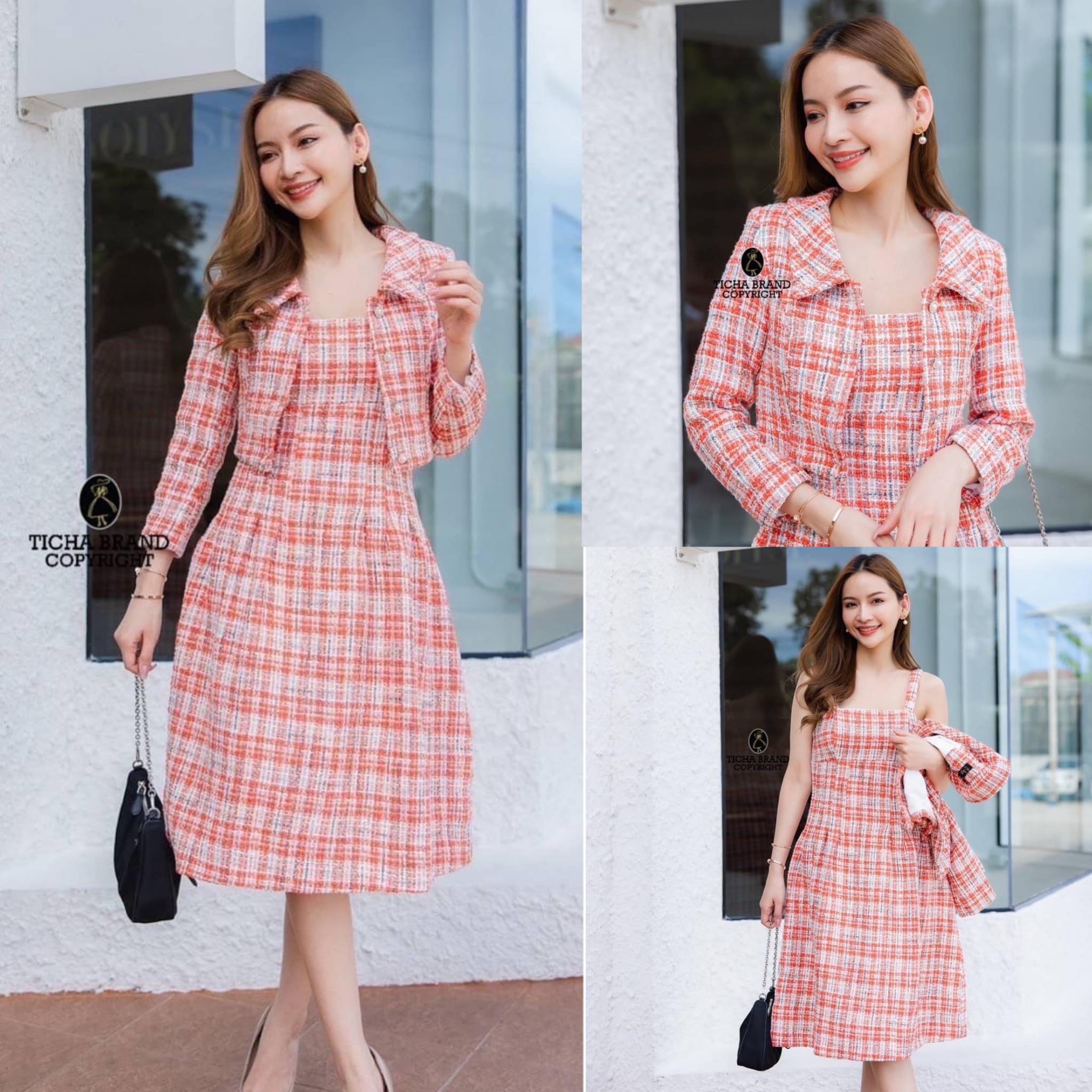 set2ชิ้น ผ้าทอทวีตทอสลับสีสวยมากๆ คร่า เสื้อคลุม ครอปแขนยาวแต่งกระดุมเพชรด้านหน้า มาคู่กับเดรสสายเดี่ยวอกเย็บเสริมฟองน้ำให้ทรงสวย . สินค้าคุณภาพ (พร้อมส่ง) .