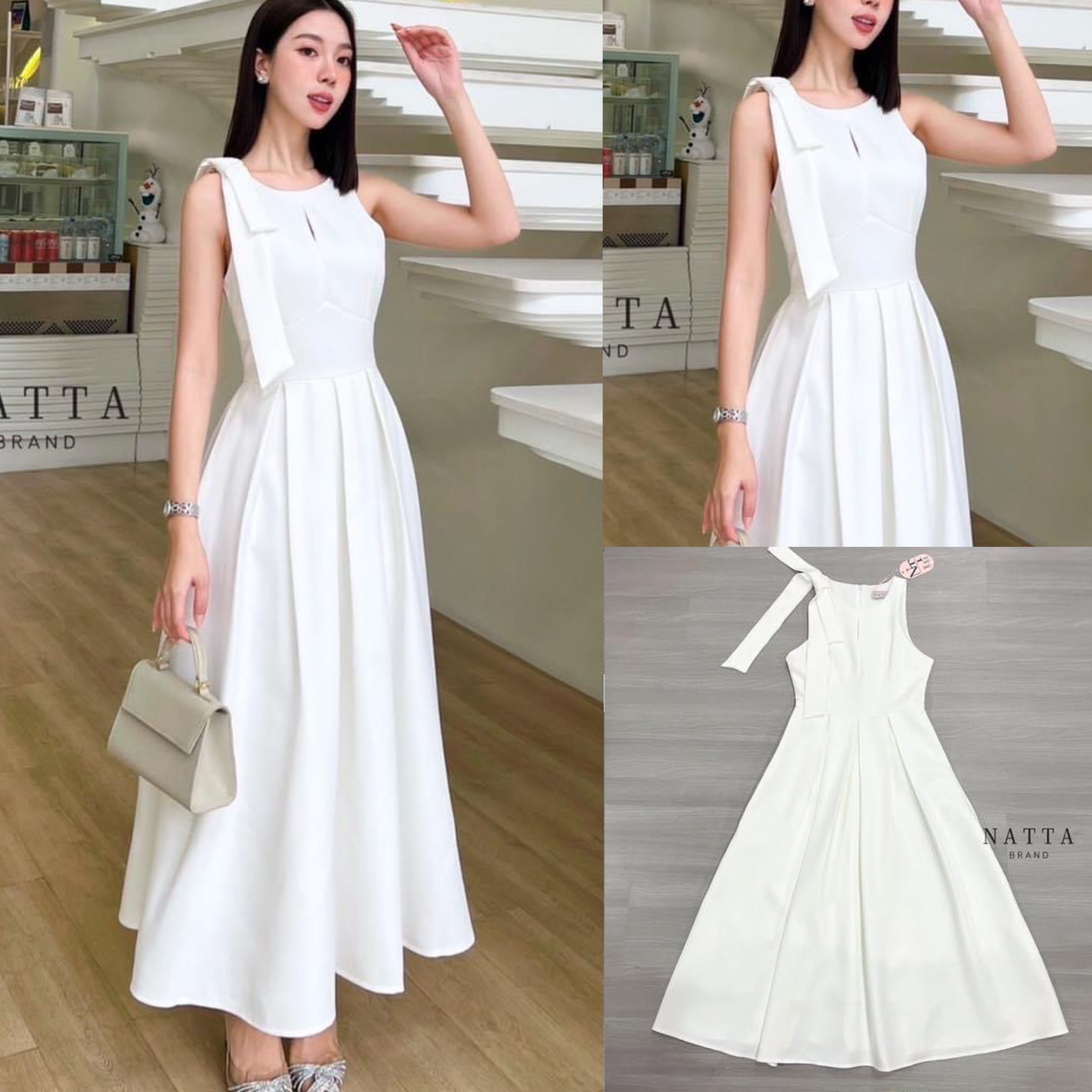ชุดเดรสแขนกุดสีขาว แต่งดีเทลโบว์ความยาวกำลังพอดี งานผ้าซับในอย่างดี ใส่สบาย สินค้าคุณภาพ (พร้อมส่ง)