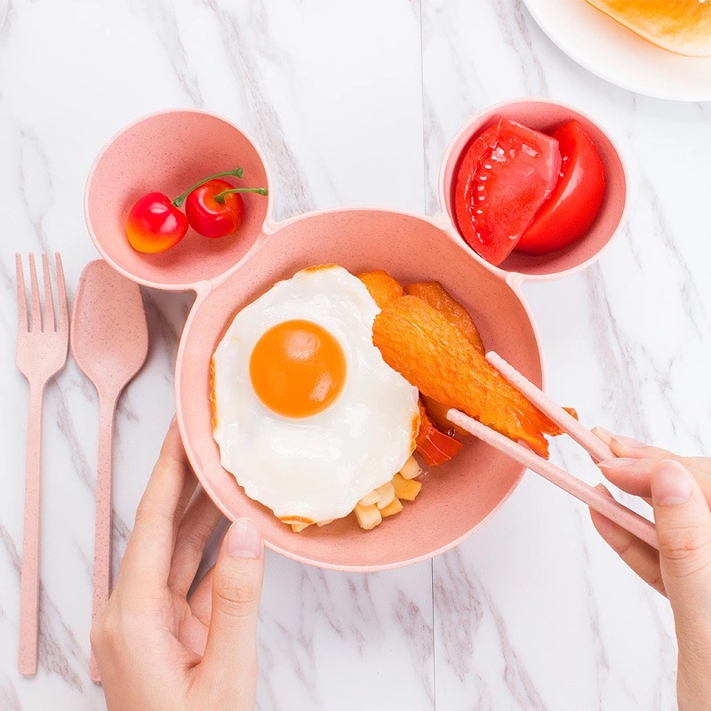 จานหลุมเด็ก 3 ช่อง รูปมิกกี้ จากฟางข้าวสาลี BPA-Free ปลอดสารพิษ