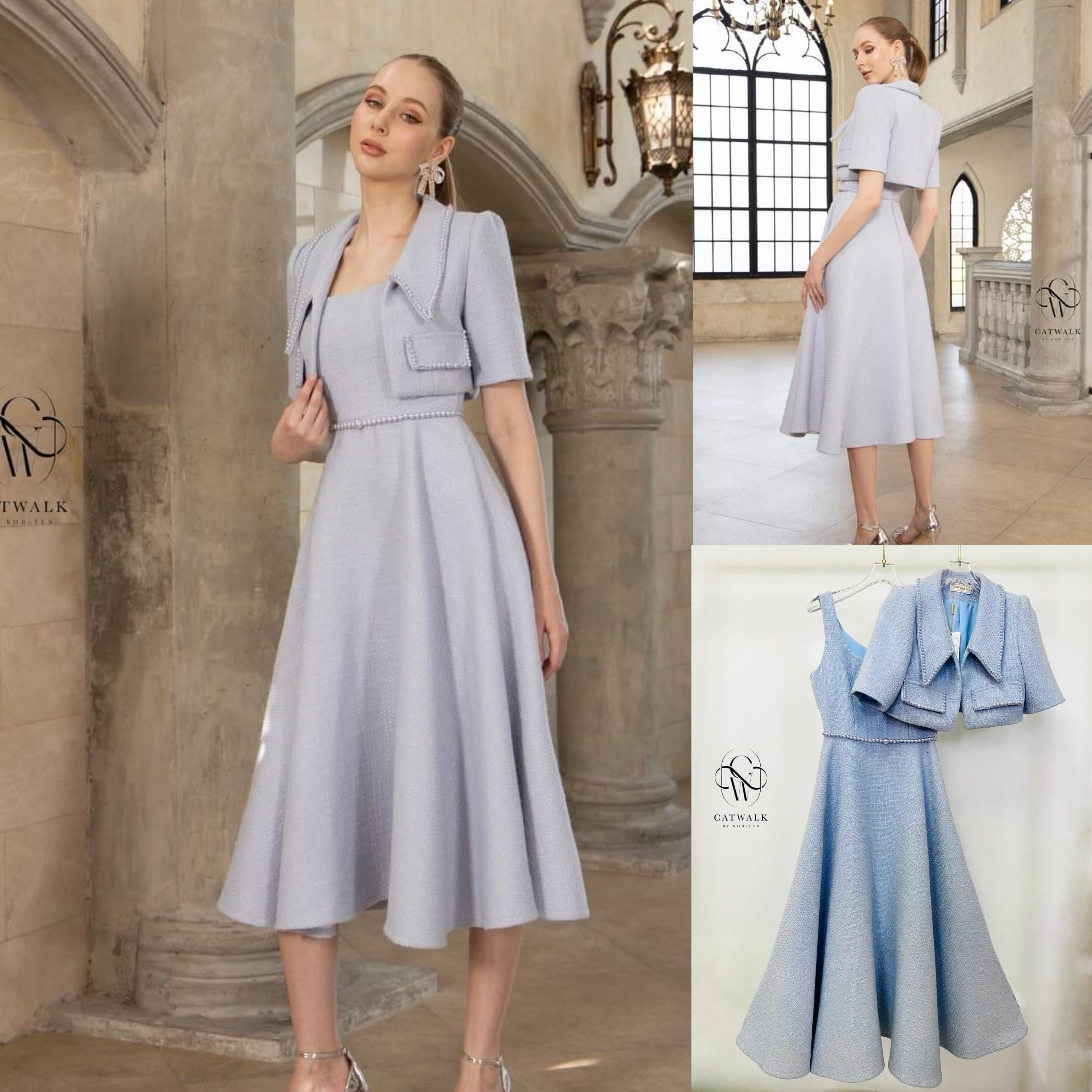 เซตเดรสยาวกระโปรงย้วย+เสื้อคลุมแต่งมุก +เข็มขัดมุก เซตนี้คุ้มมาก เนื้อผ้าทวิตเกรดเอ ใส่สบาย สินค้าคุณภาพ (พร้อมส่ง)