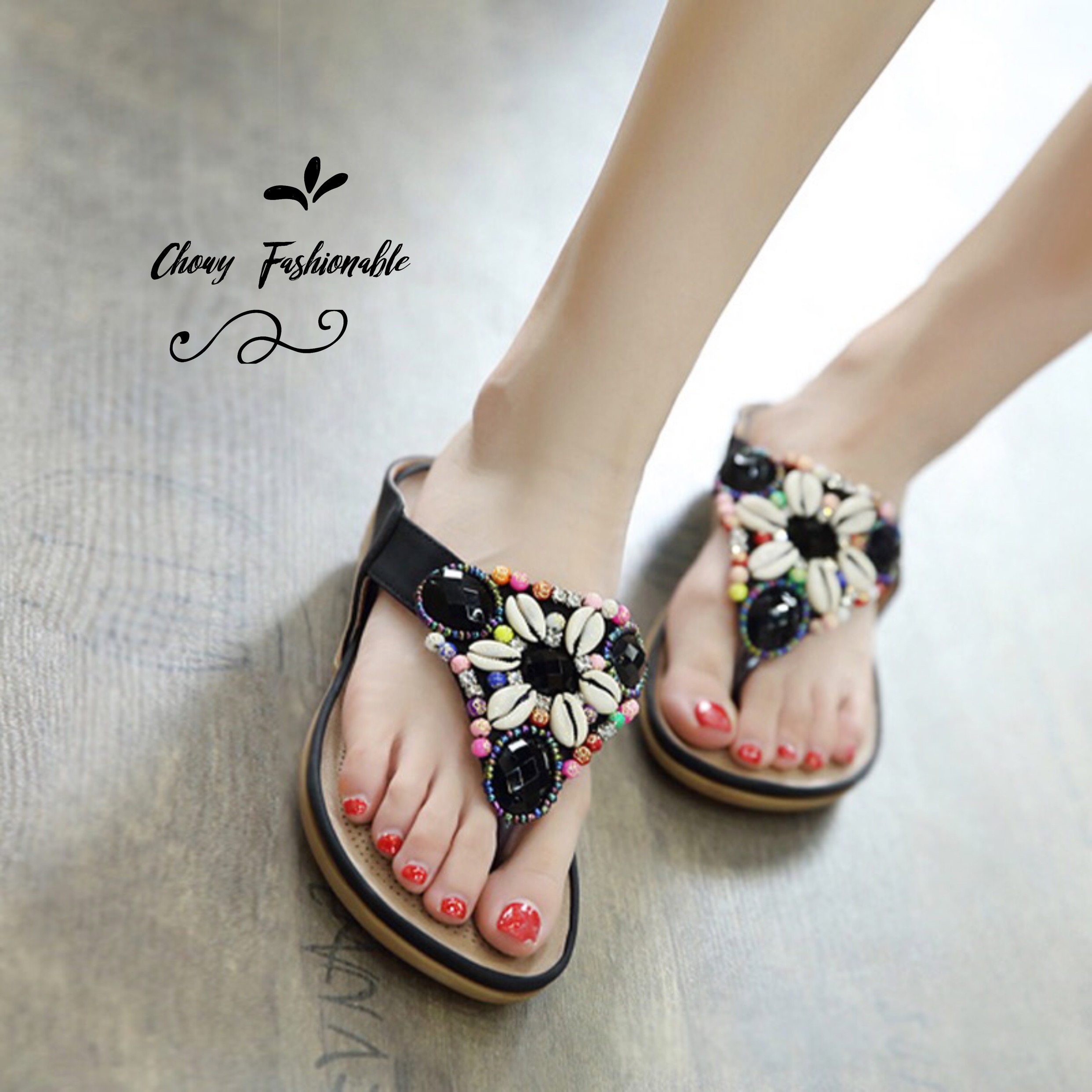 รองเท้าไซส์ใหญ่ 43-45 รองเท้าแตะคีบ Rainbow Magic Pearl Bohemien CHOWY KR0770BL