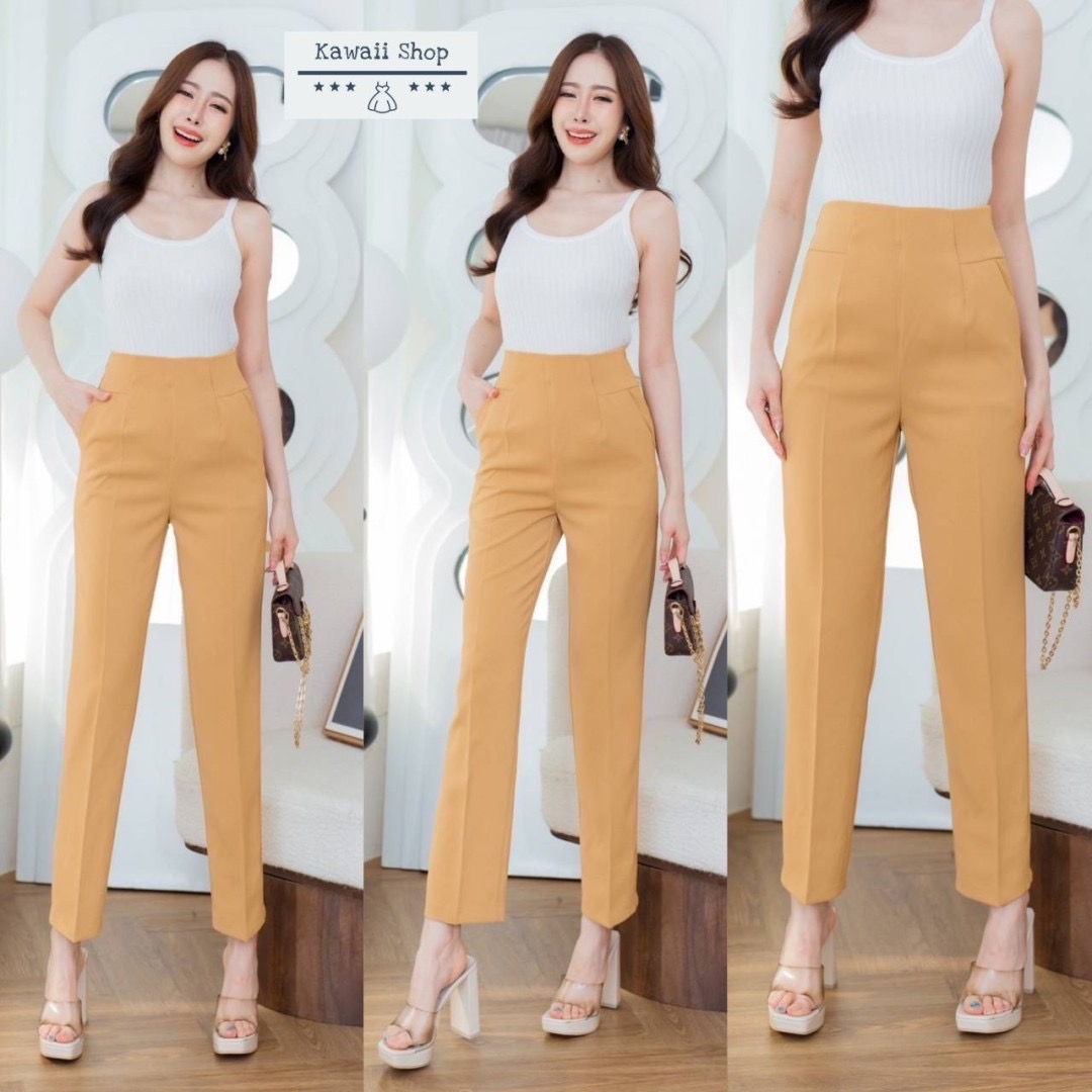 กางเกง9ส่วน กระเป๋าข้าง ติดตะขอ ซิปข้าง เนื้อผ้าลิลลี่ ใส่สบาย : สินค้าคุณภาพ (พร้อมส่ง)