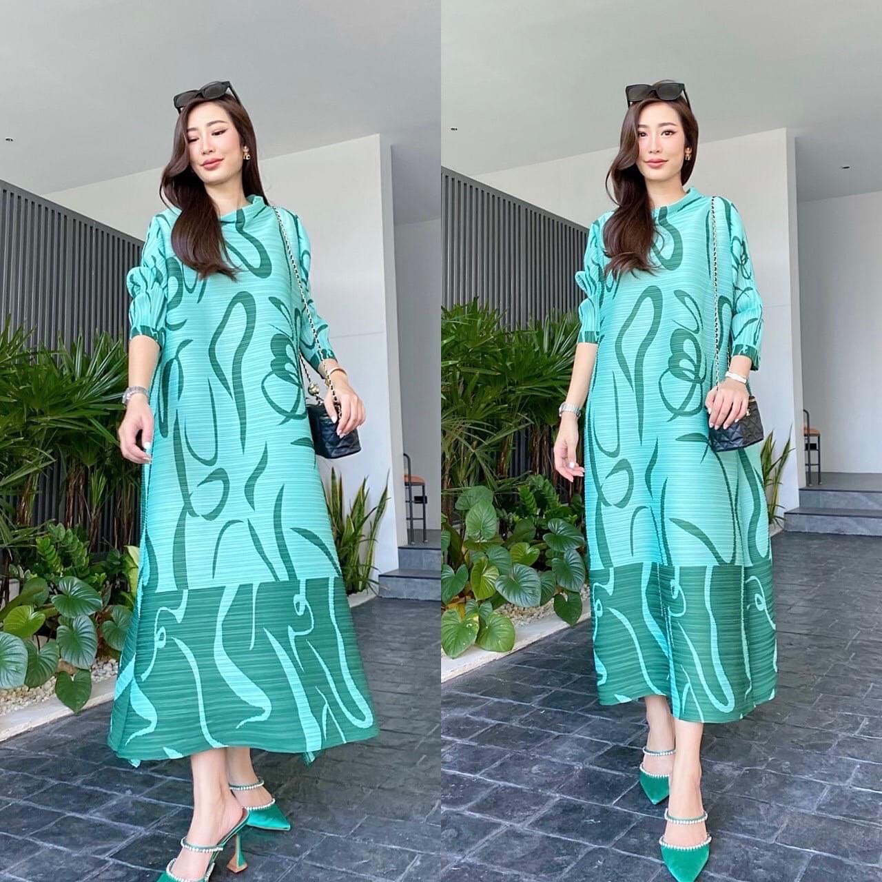 เดรสอัดพลีท งานสวยไฮโซ ทรงคอปีน ชายบาน A Line 😍 สวยพริ้ว ทุกมุมมอง รุ่นนี้ แพทเทิร์น แขนยาว ✨✨ เรียบหรู ดูแพง สุดๆ สินค้าคุณภาพ (พร้อมส่ง)