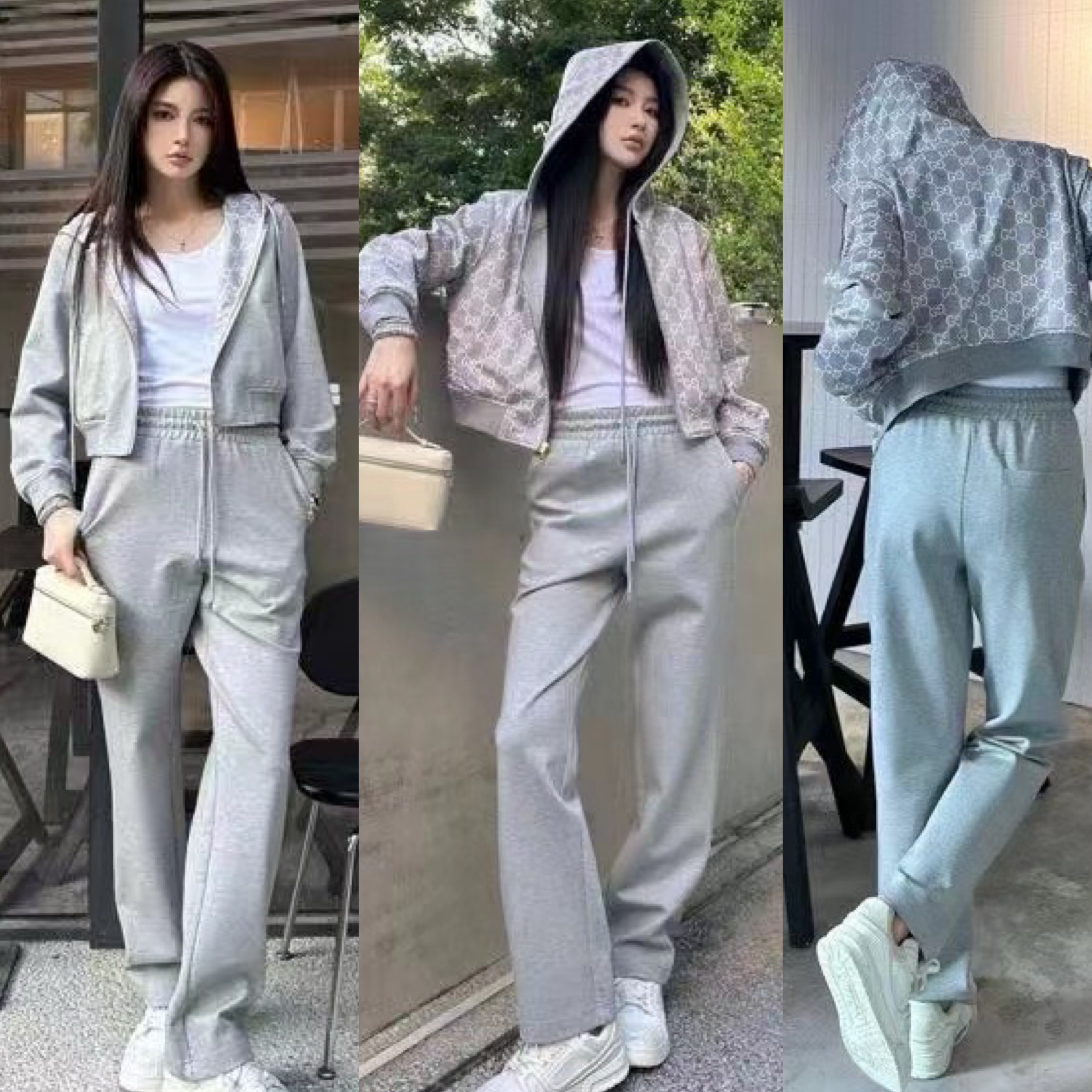 SET JACKET GG งาน hiend ใส่ได้ทั้ง 2 ด้าน ด้านเรียบ ด้านลาย GG สวยหรูดูแพง เนื้อผ้าดีม๊าก ผ้าใส่สบายมากก ใส่สบาย : สินค้าคุณภาพ (พร้อมส่ง)