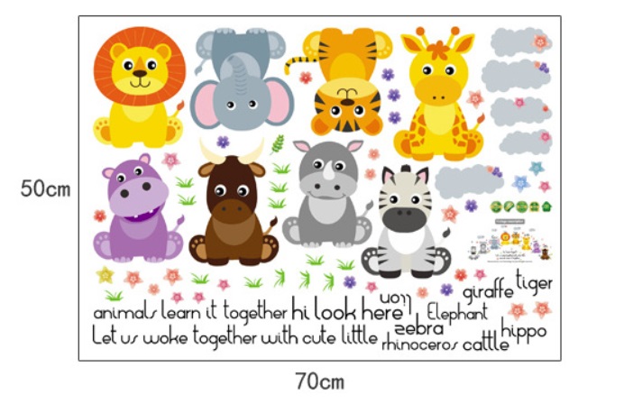 สติ๊กเกอร์แต่งห้อง DIY ลายเพื่อนสัตว์น้อยเรียนรู้ Together Learning Animals ลอกออกแล้วติดซ้ำได้