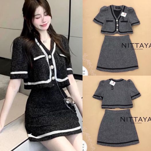 เซตเสื้อครอป มาพร้อมกระโปรวงแบบสั้น สินค้าคุณภาพ (พร้อมส่ง)