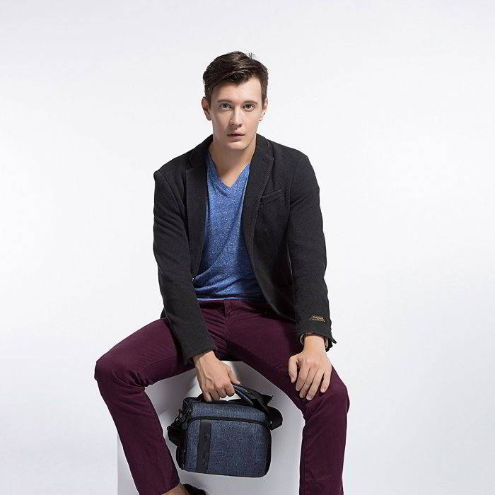 กระเป๋าใส่กล้องถ่ายรูป SLR/DSLR ขนาดกะทัดรัด พร้อมผ้าคลุมกันฝนหรือสิ่งสกปรก (สี Heather Blue) (BAGSMART Compact Camera Shoulder Bag for SLR/DSLR with Waterproof Rain Cover)