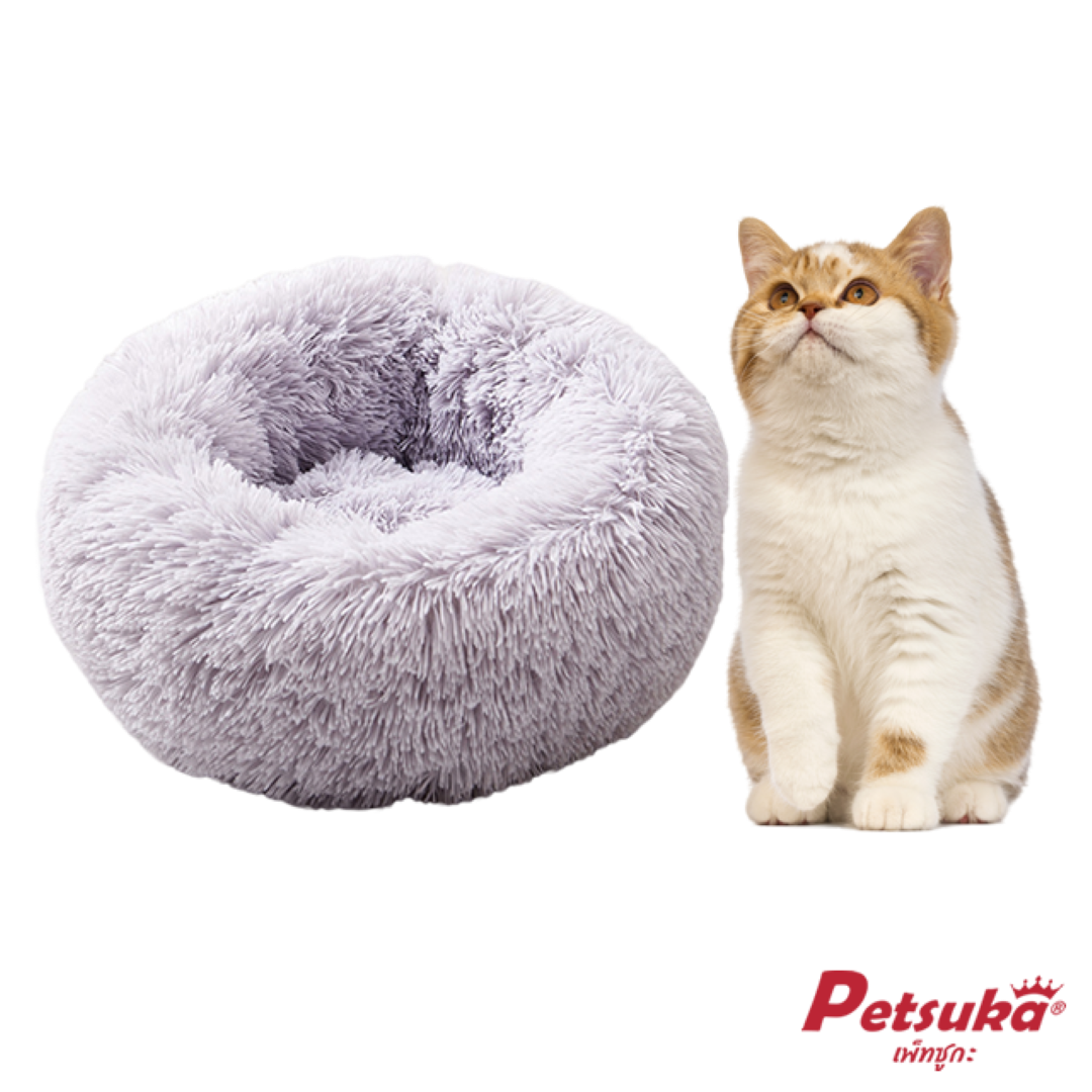 ที่นอนขนนุ่มโดนัท Petsuka สำหรับสัตว์เลี้ยง สีเทาอ่อน 60 cm