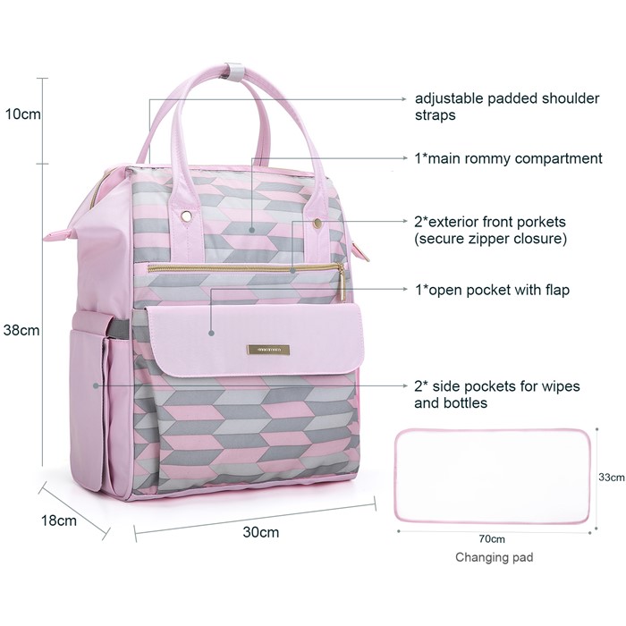 mommore กระเป๋าคุณแม่ กระเป๋าสัมภาระคุณแม่ กระเป๋าแม่ลูกอ่อน รูปแบบทันสมัย กันน้ำ พร้อมแผ่นรองเปลี่ยนผ้าอ้อม คุณภาพสูง เหมาะสำหรับเดินทางมาก (ฺPink)