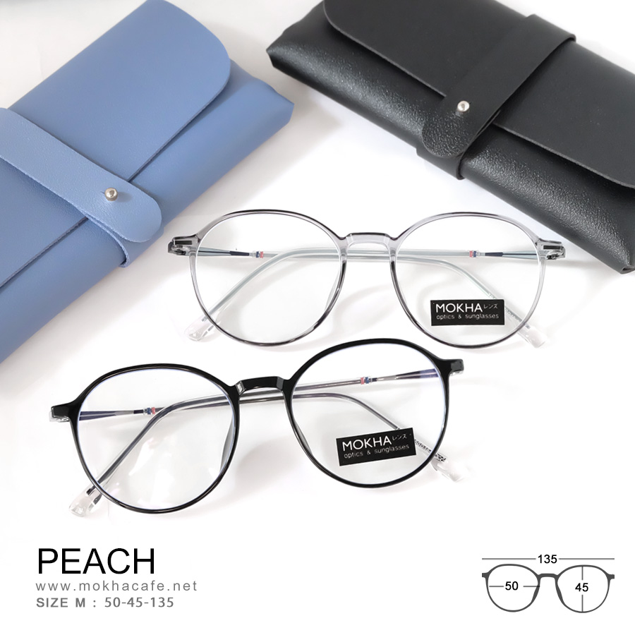 PEACH - clear grey กรอบแว่นตา ทรงกลม หยดน้ำTR90 ขาโลหะ กว้าง 135 มม.(sizeM) H45
