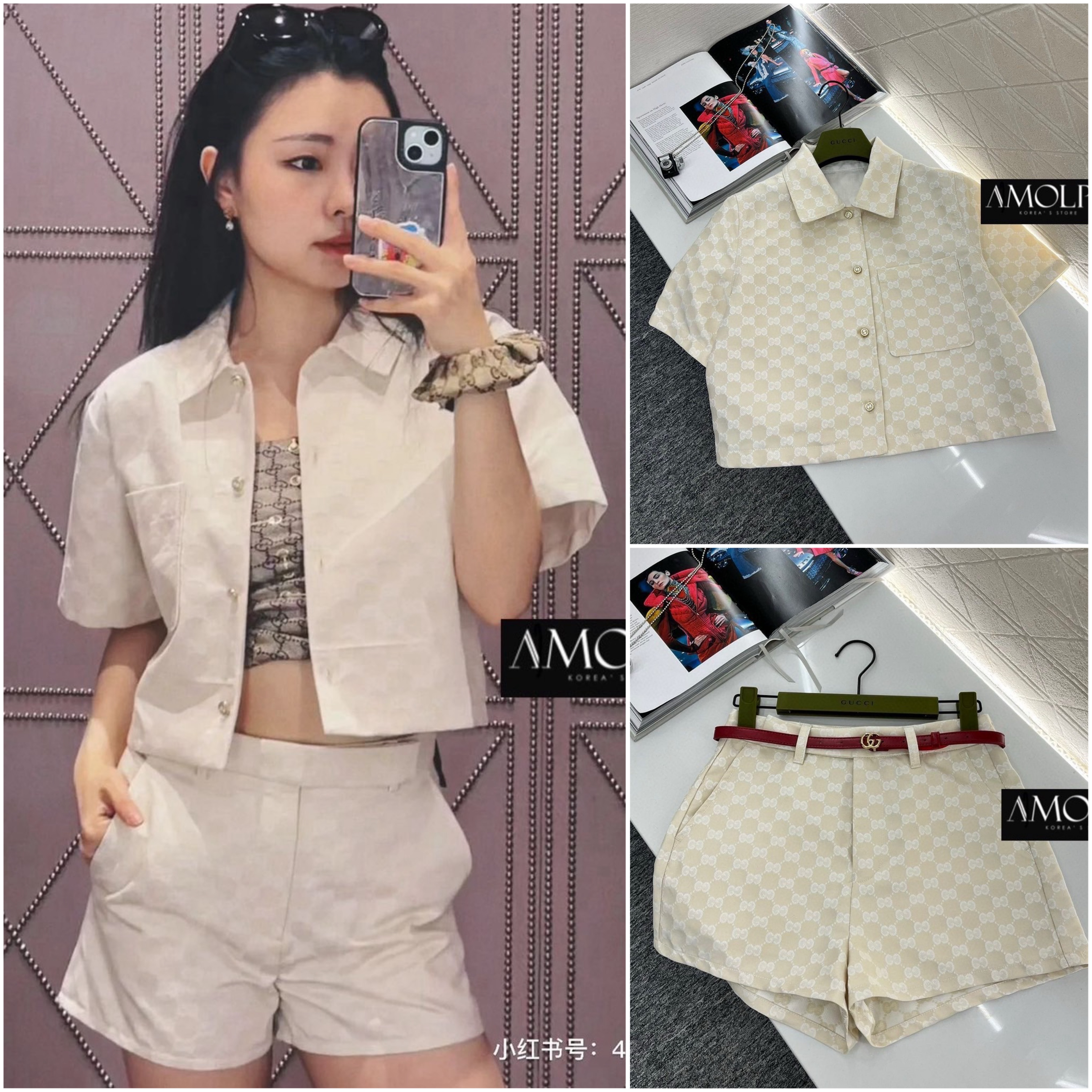 SET GUCCI TEXTURE 2024SS งาน HIEND ผ้าดี มีน้ำหนักสุดๆ เย็นมากๆ ห้ามพลาดเลยน๊า สวยสุดๆ : สินค้าคุณภาพ (พร้อมส่ง)