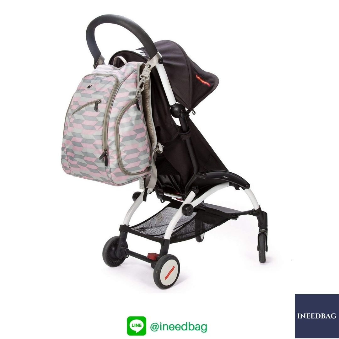 Ecosusi กระเป๋าคุณแม่ กระเป๋าสัมภาระคุณแม่ กระเป๋าแม่ลูกอ่อน แบบเป้ มาพร้อมแผ่นรองเปลี่ยนผ้าอ้อม, สายคล้องรถเข็น, ช่องเก็บความร้อน-เย็น (Pink Chevron)