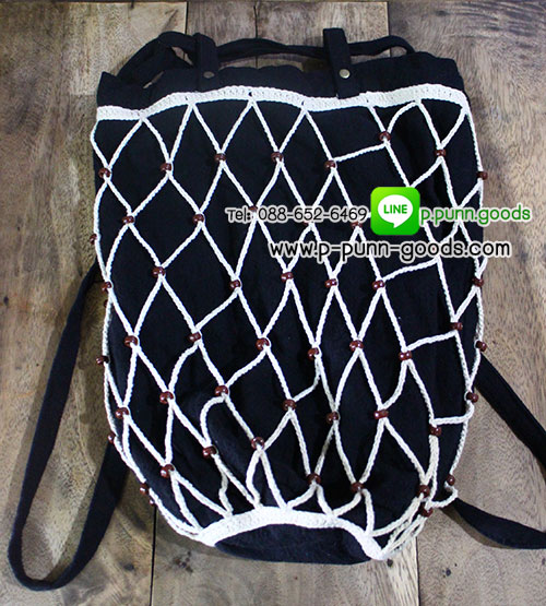 กระเป๋าเป้ผ้าฝ้าย เมคราเม่เชือกคอตต้อน