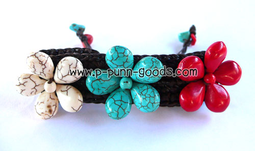 ข้อมือเชือกเทียนถัก โครเชต์ หินเทอร์ควอยส์ รูปดอกไม้