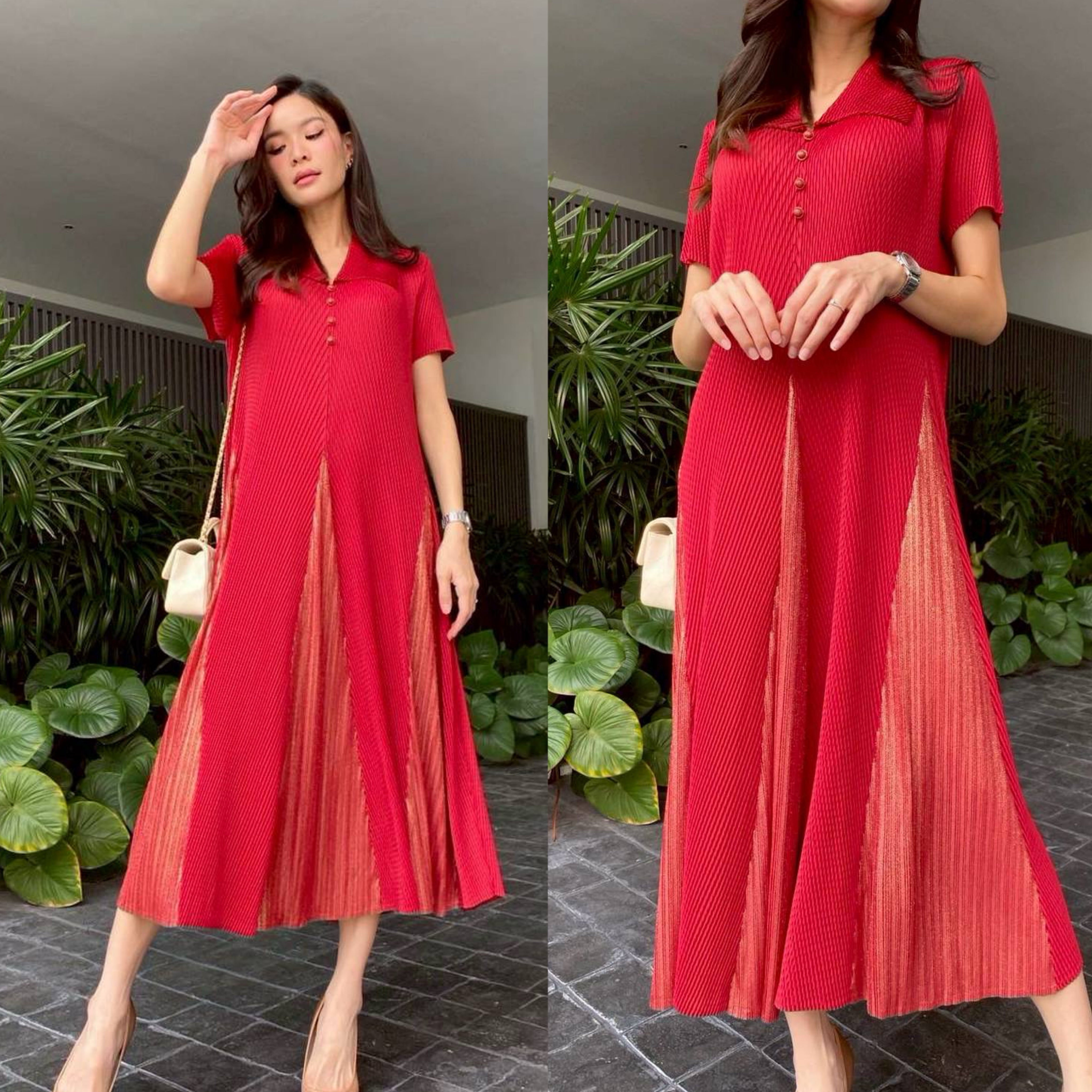 เดรสอัดพลีท งาน AA Premium ใส่สบาย : สินค้าคุณภาพ (พร้อมส่ง)