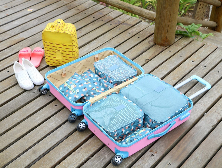 กระเป๋าจัดระเบียบเดินทาง กระเป๋าจัดระเบียบเสื้อผ้า 6 ใบ จัดกระเป๋าเดินทาง กันน้ำ ใส่เสื้อผ้า ชุดชั้นใน เครื่องสำอาง มี 5 สีให้เลือก