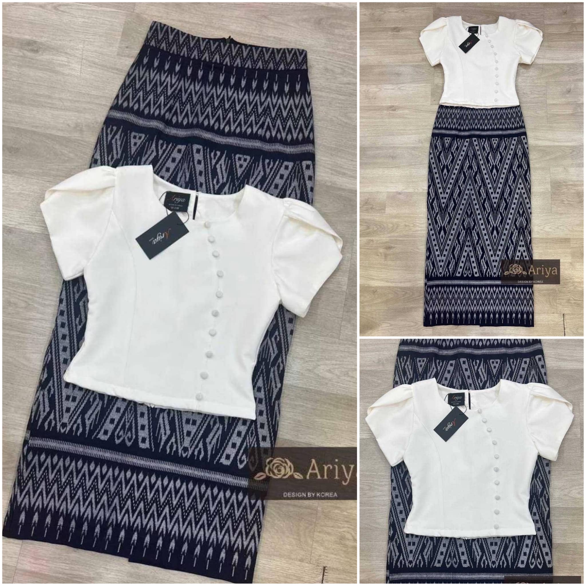 เซตผ้าไทย #ลิซ่า เซตผ้าไทยลิซ่า s m l xl xxl เสื้อสีขาว มาพร้อมกระดุมหน้า ซิปหลังเสื้อเข้ารูป +ผ้าถุงสีกรม ทรงยาวผ่าหลัง สินค้าคุณภาพ (พร้อมส่ง)