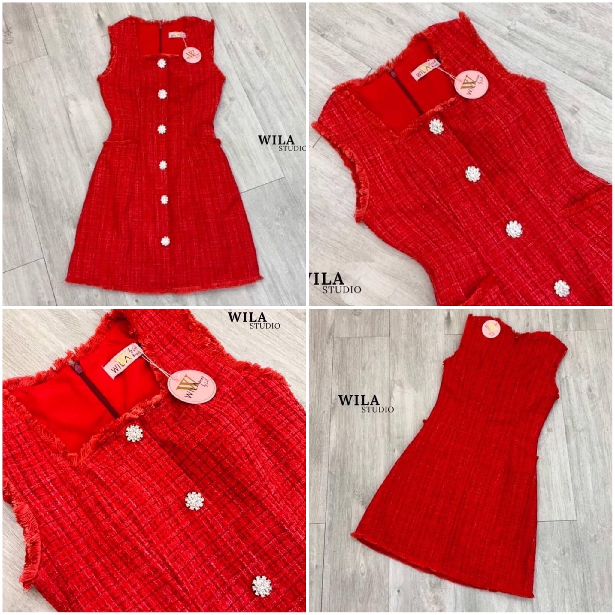 Minidress งานผ้าทวิตทรงแขนกุด แต่งเสริมกระดุมเพชรด้านหน้า สวยๆ ตัว เดรสโทนสีแดง ขับผิวดีมากแม๊!!! สินค้าคุณภาพ (พร้อมส่ง)