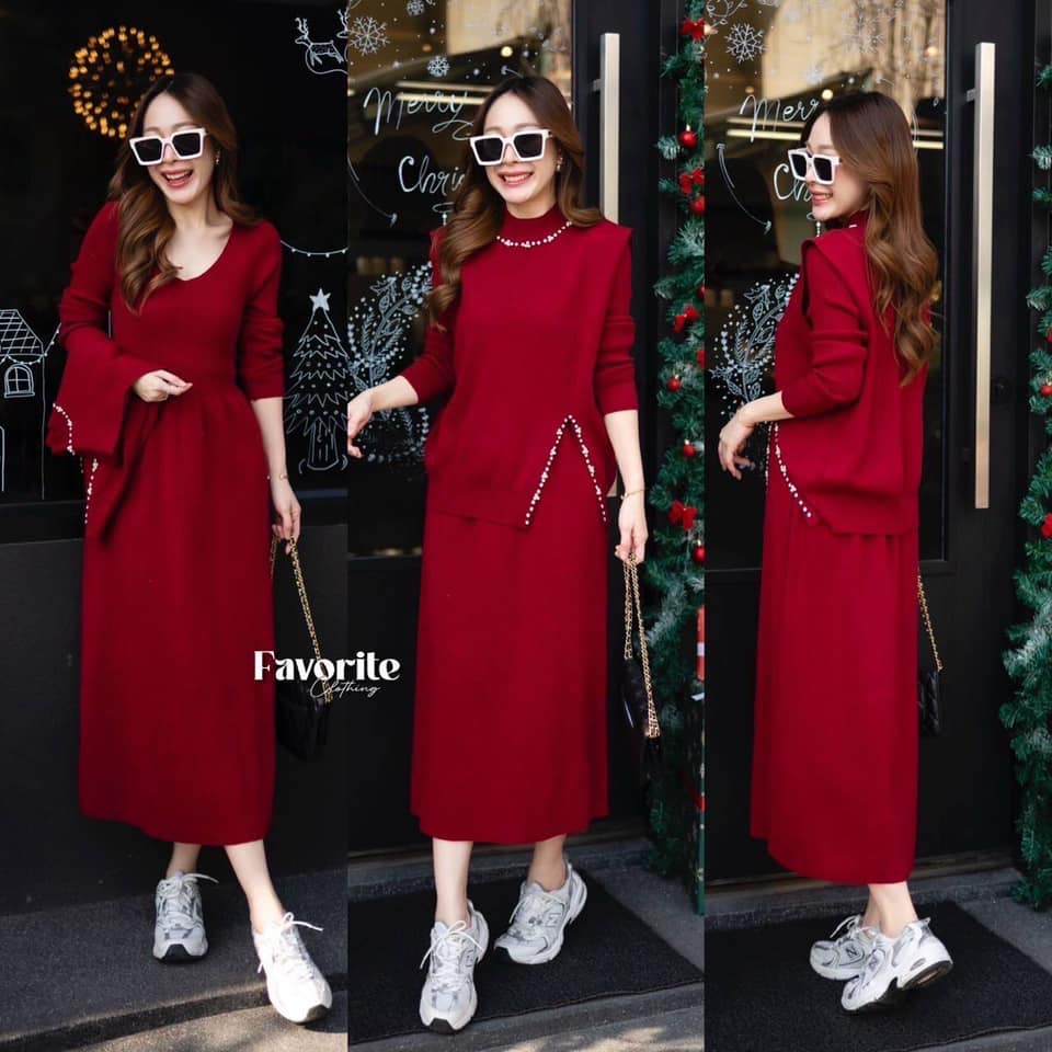 Setเดรสไหมพรม+เสื้อกั๊ก ใส่สบาย : สินค้าคุณภาพ (พร้อมส่ง)