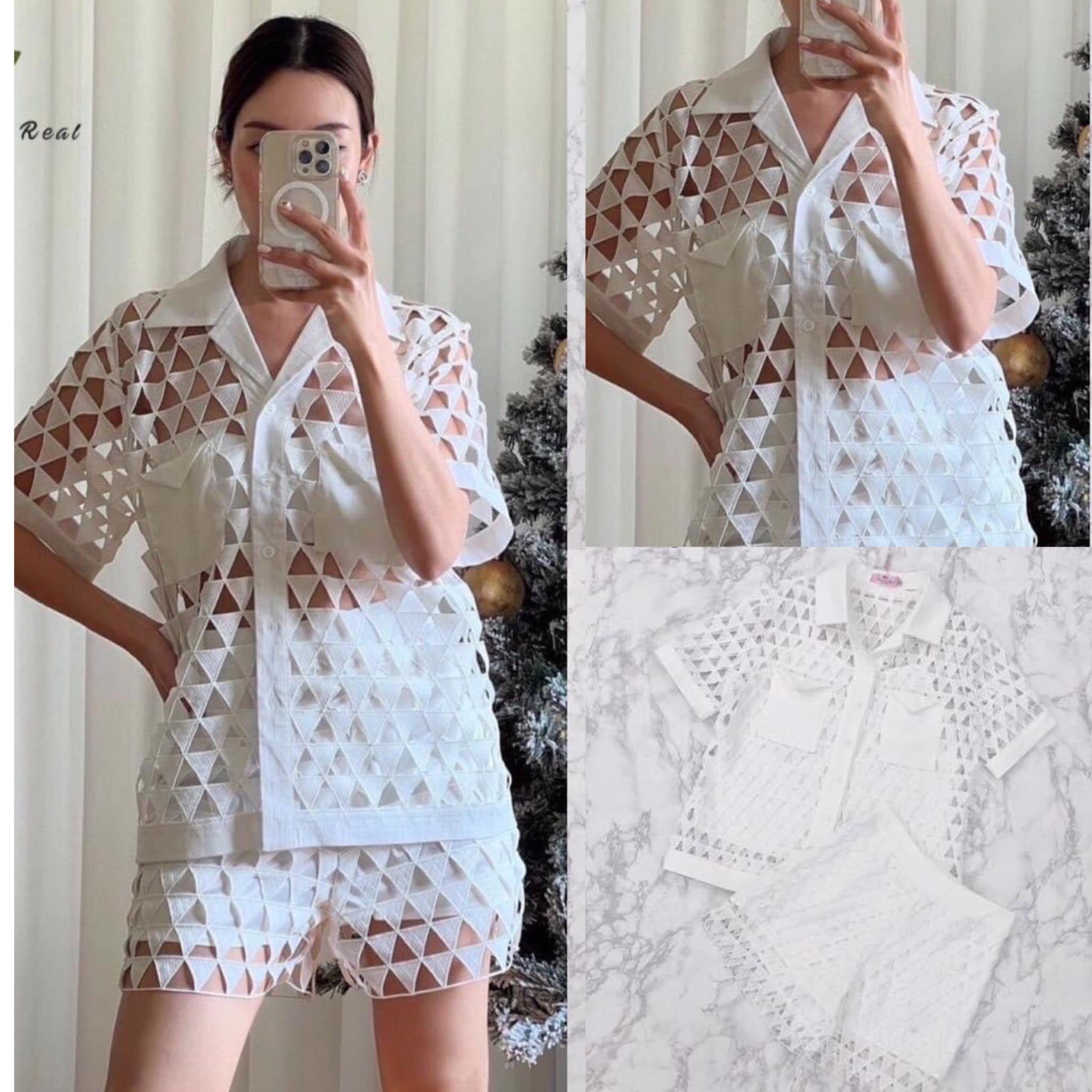 Set เซ็ทเสื้อกับกางเกงขาสั้นแสนสวย คุณขาเซ็ทนี้ปังมาก เนื้อผ้าฉลุอย่างดี งานสวยเป๊ะ ตามแบบฉบับ สินค้าคุณภาพ (พร้อมส่ง)