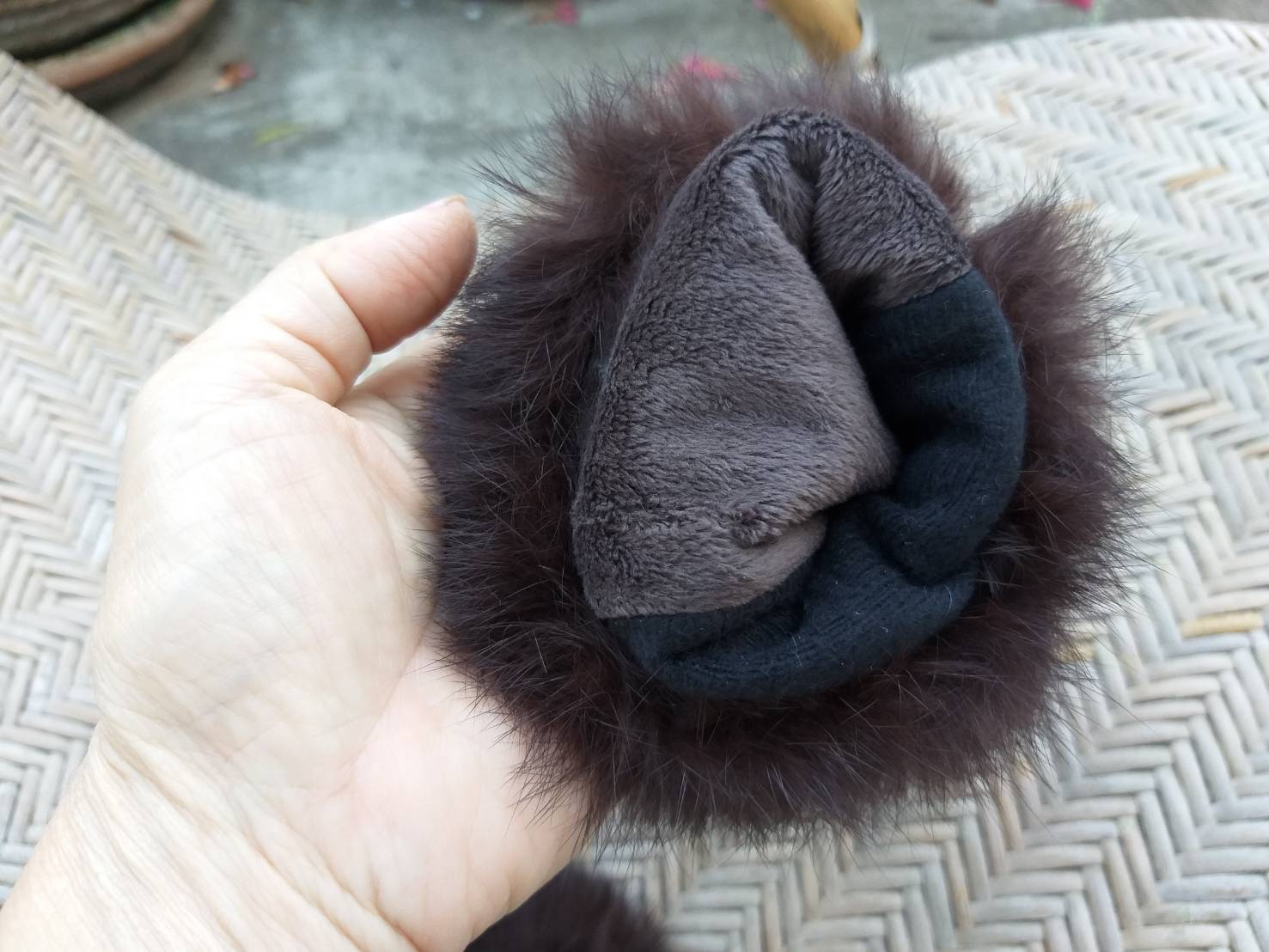 ถุงมือผ้าร่มบุขนหนานุ่ม เฟอร์กระต่ายแท้