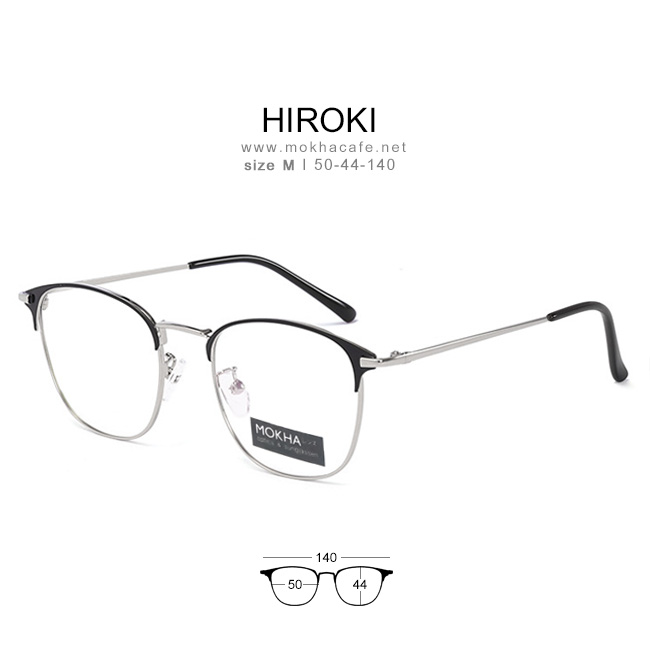HIROKI - silver black กรอบแว่น ทรงเหลี่ยม แว่นตา กรอบโลหะ กว้าง140 มม.(sizeM) H44
