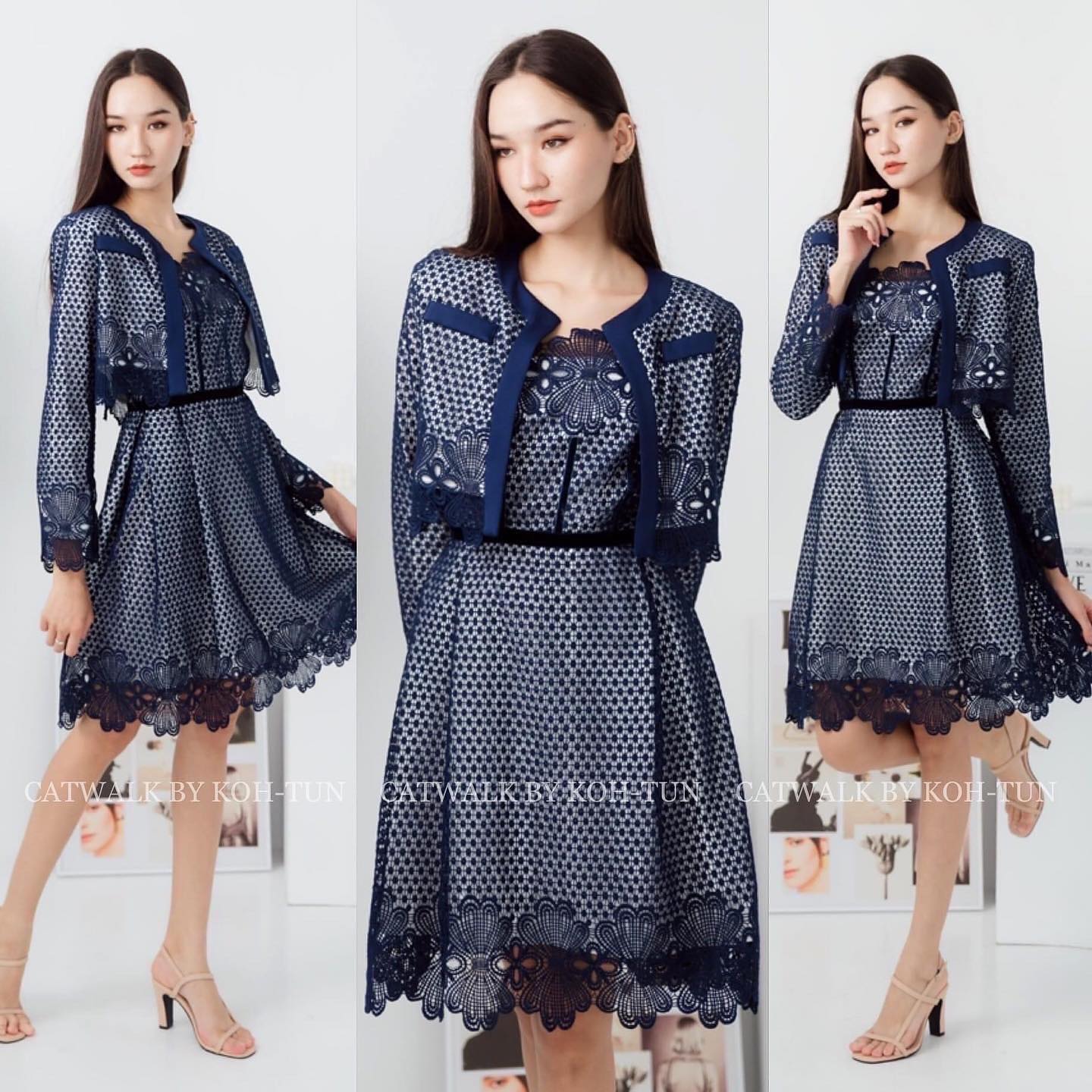 เซตเดรสลูกไม้+เสื้อคลุมผ้าลูกไม้ รุ่นนี้การันตีเลยเนื้อผ้าดีมาก ผ้าลูกไม้ทอลายเกรดเอ สินค้าคุณภาพ (พร้อมส่ง)