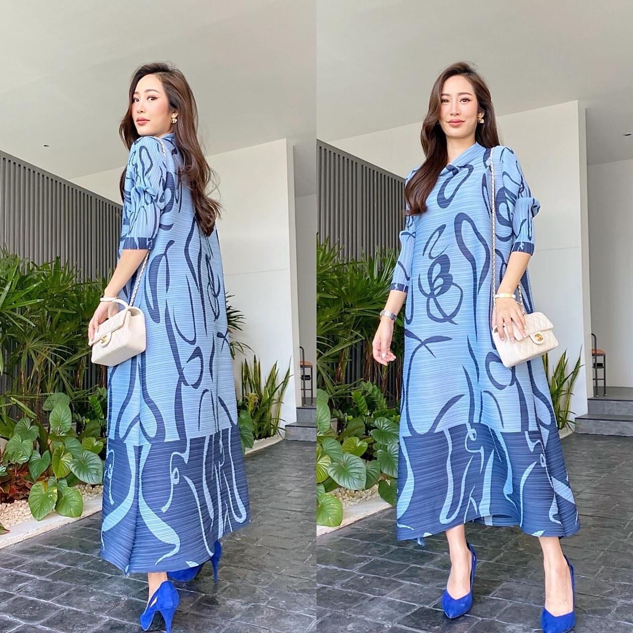 เดรสอัดพลีท งานสวยไฮโซ ทรงคอปีน ชายบาน A Line 😍 สวยพริ้ว ทุกมุมมอง รุ่นนี้ แพทเทิร์น แขนยาว ✨✨ เรียบหรู ดูแพง สุดๆ สินค้าคุณภาพ (พร้อมส่ง)