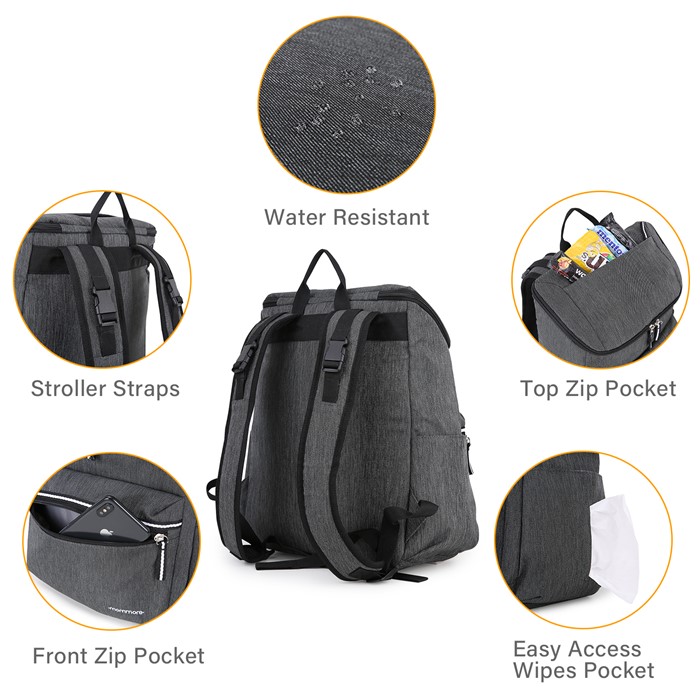 mommore กระเป๋าคุณแม่ กระเป๋าสัมภาระคุณแม่ กระเป๋าแม่ลูกอ่อน กันน้ำ พร้อมแผ่นรองเปลี่ยนผ้าอ้อม จุมาก น้ำหนักเบา เหมาะสำหรับเดินทาง (Dark Grey)