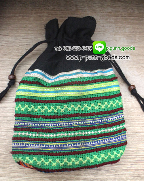 กระเป๋าหูรูดใบเล็ก (งานผ้าชาวเขา Upcycled)