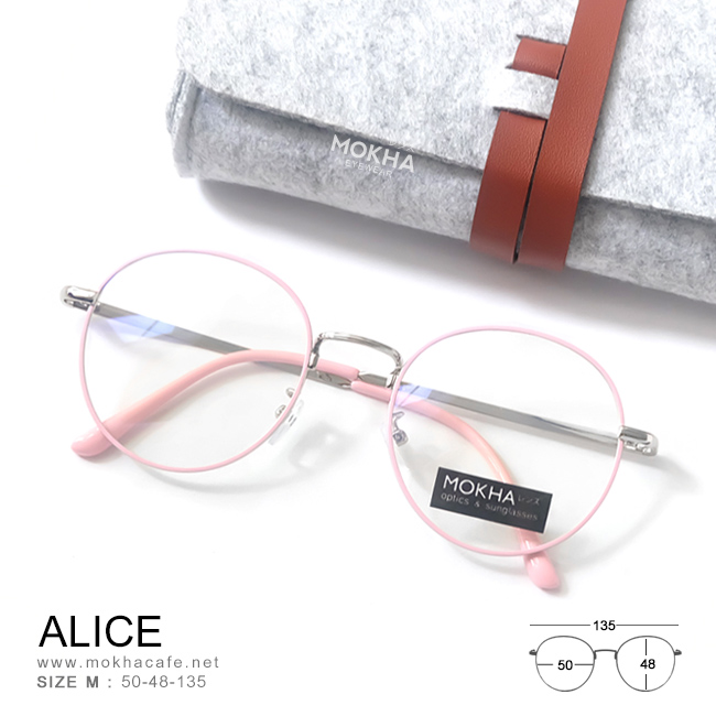 ALICES - Pink กรอบโลหะ แว่นตาทรงกลม ขาสปริง กว้าง 135 มม.(sizeM) H48 23g