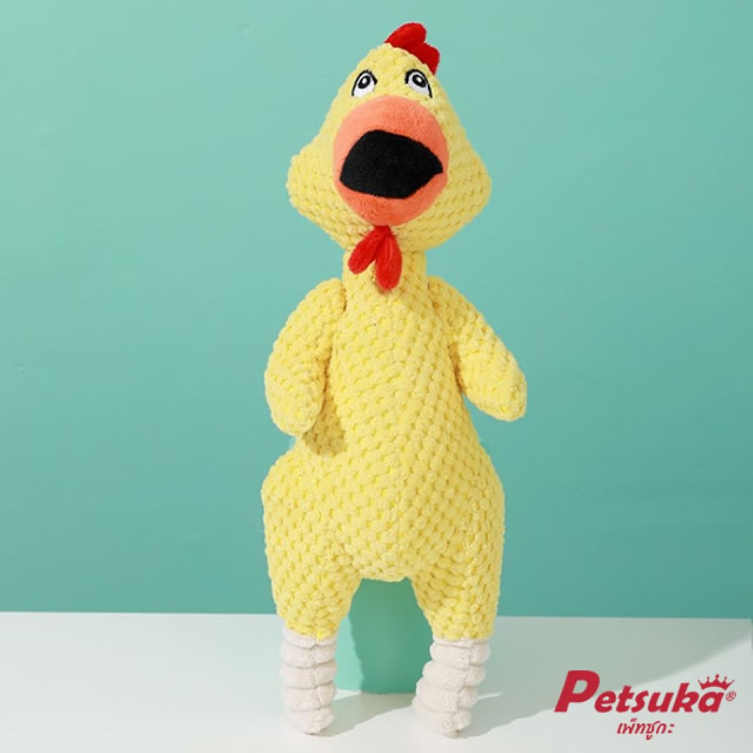 ตุ๊กตาไก่โอ๊ก Petsuka ของเล่นขัดฟันสัตว์เลี้ยง มีเสียงร้อง สีเหลือง