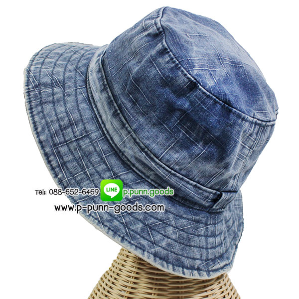 หมวกผ้าฝ้ายสโตน สีม่อฮ่อม (งานทำมือ) หมวกทรงปานามา