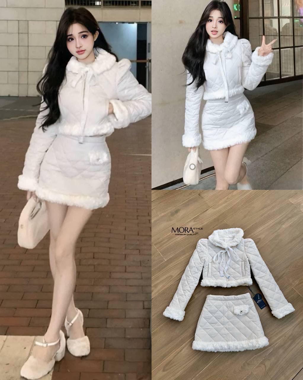 เซ็ตน้องแกะ 2 ชิ้น เสื้อแขนยาวแต่งขนที่คอ ปลายแขน และปลายเสื้อ มีเชือกสำหรับผูกโบว์ งานซิปรูดหน้า มาพร้อมกระโปรงปลายแต่งขน งานผ้านามทั้งเซ็ต ใส่สบาย : สินค้าคุณภาพ (พร้อมส่ง)